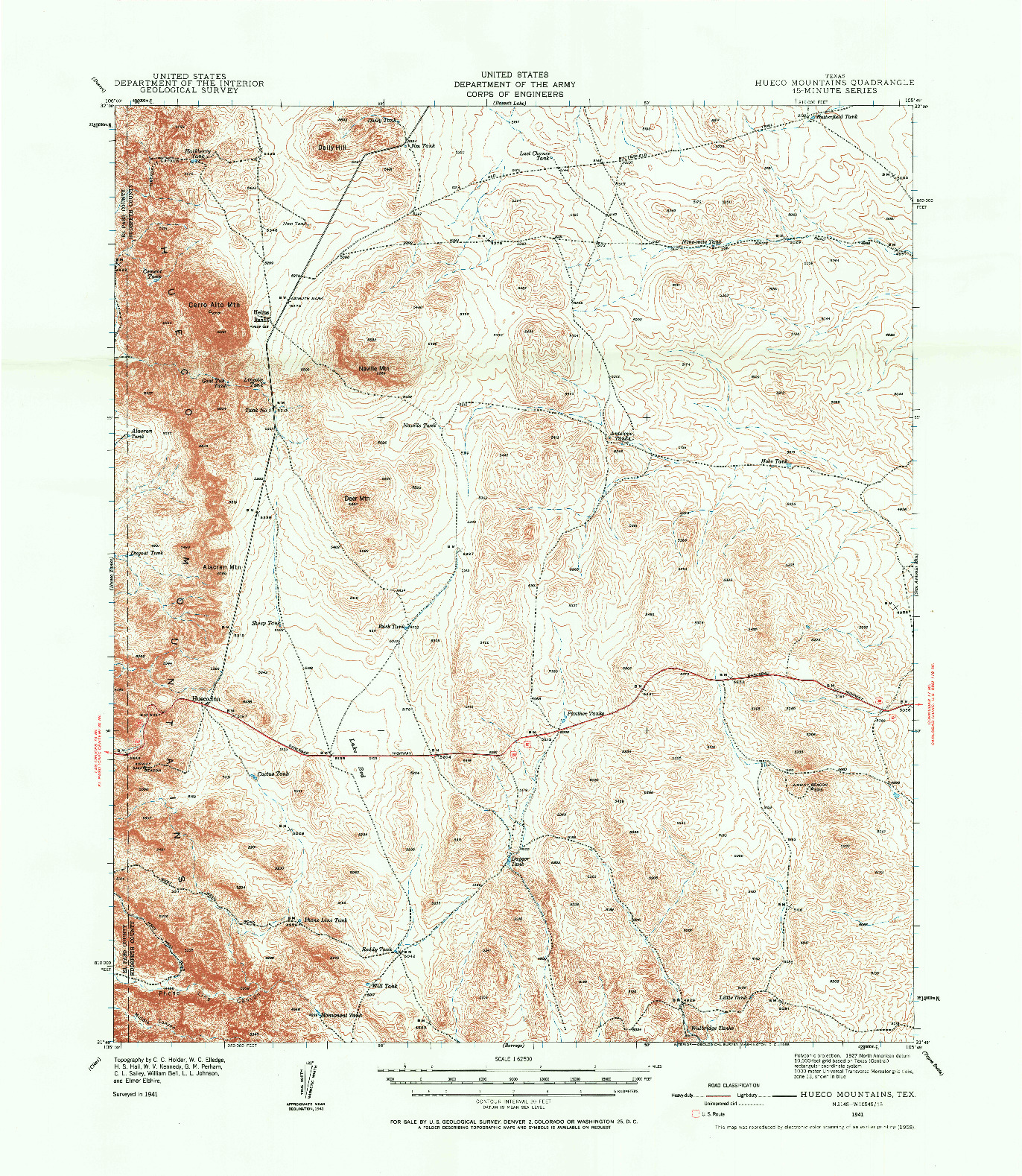 USGS 1:62500-SCALE QUADRANGLE FOR HEUCO MOUNTAINS, TX 1941