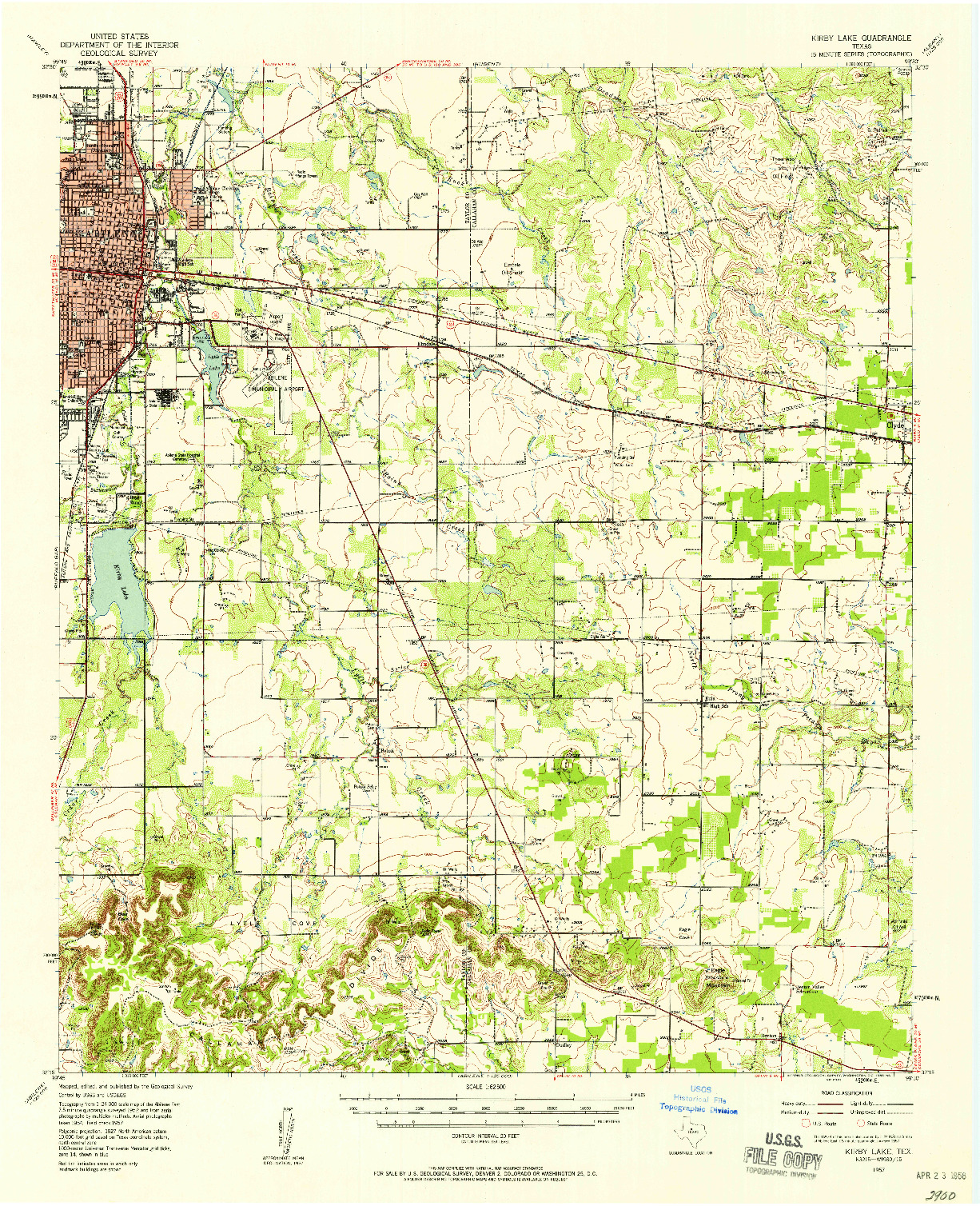 USGS 1:62500-SCALE QUADRANGLE FOR KIRBY LAKE, TX 1957