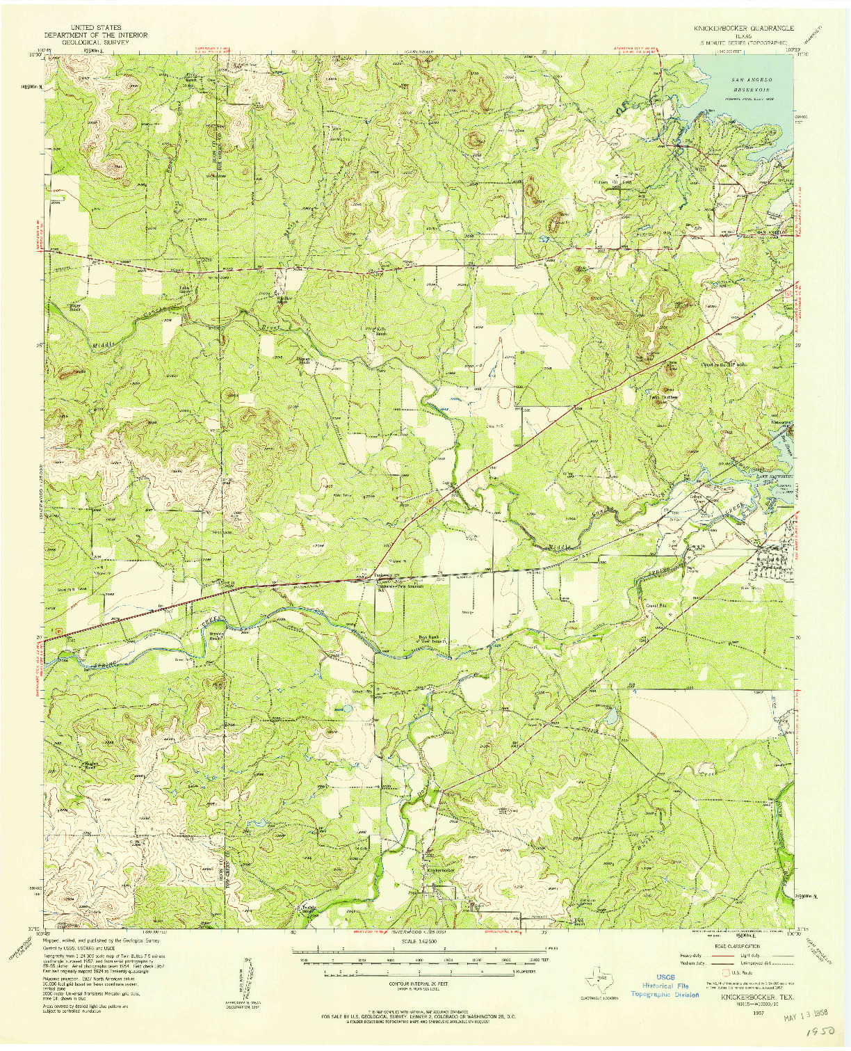 USGS 1:62500-SCALE QUADRANGLE FOR KNICKERBOCKER, TX 1957