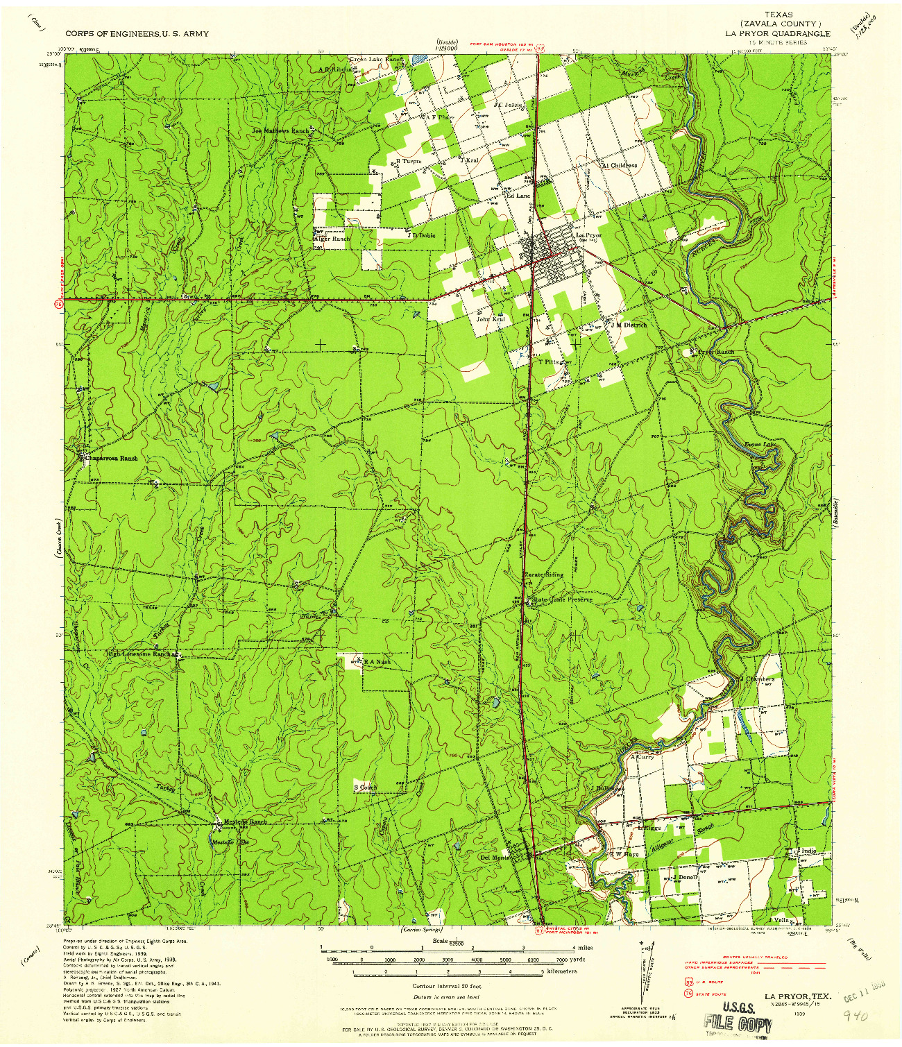 USGS 1:62500-SCALE QUADRANGLE FOR LA PRYOR, TX 1939