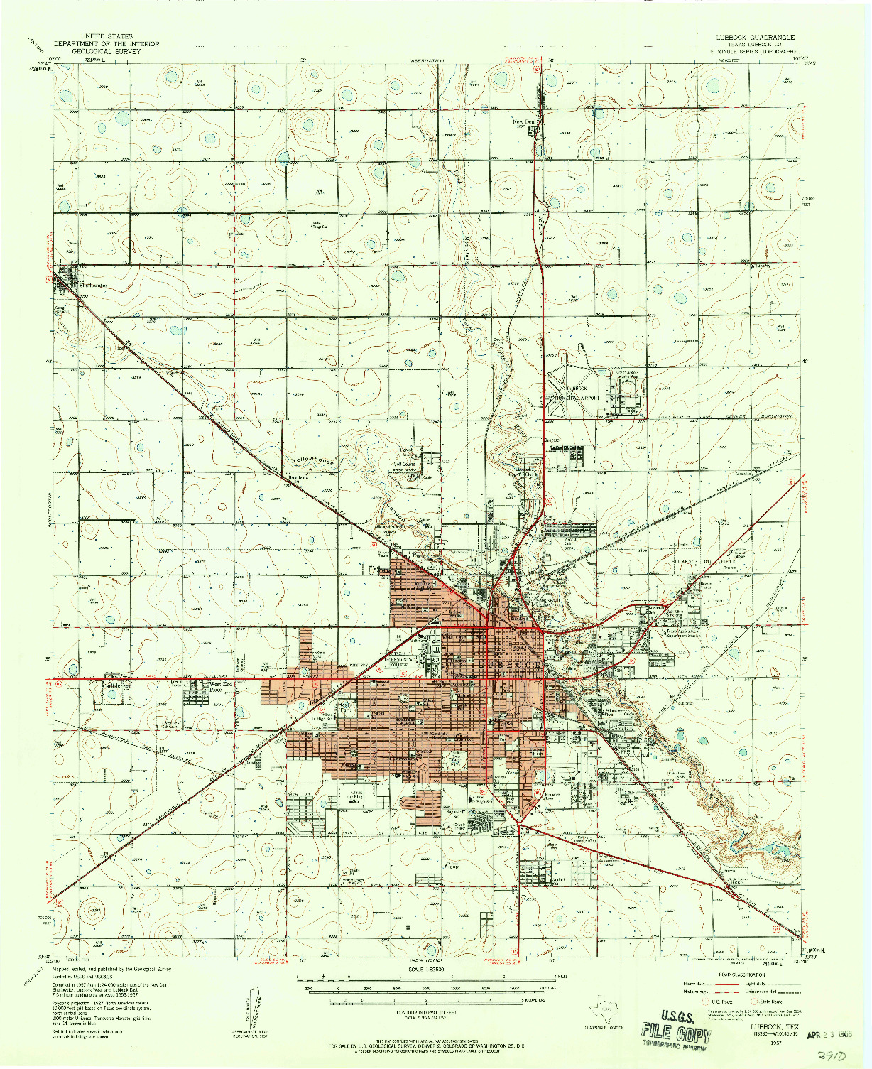 USGS 1:62500-SCALE QUADRANGLE FOR LUBBOCK, TX 1957