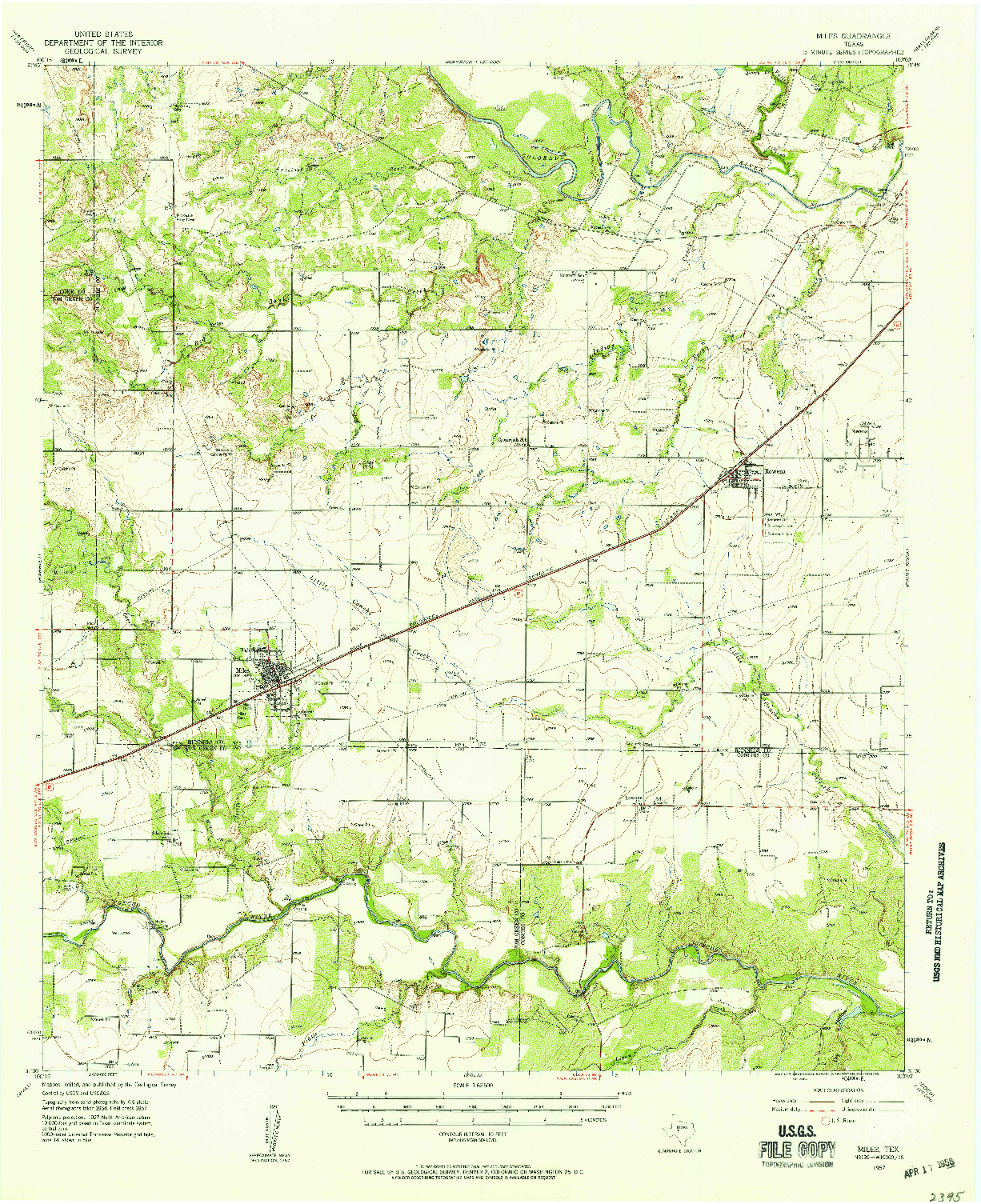 USGS 1:62500-SCALE QUADRANGLE FOR MILES, TX 1957