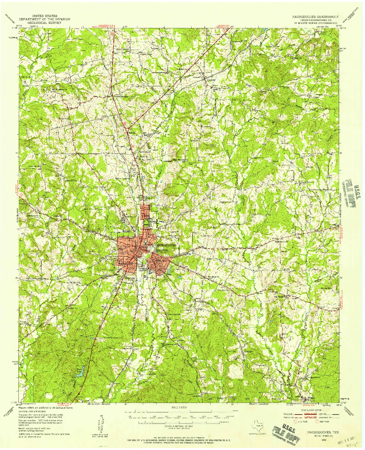 USGS 1:62500-SCALE QUADRANGLE FOR NACOGDOCHES, TX 1952