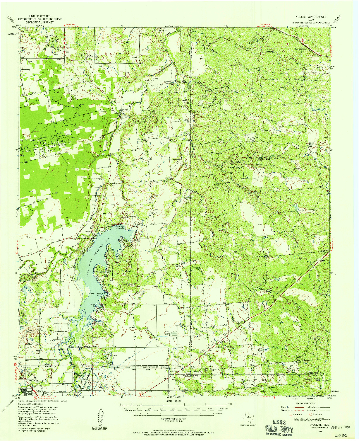 USGS 1:62500-SCALE QUADRANGLE FOR NUGENT, TX 1957