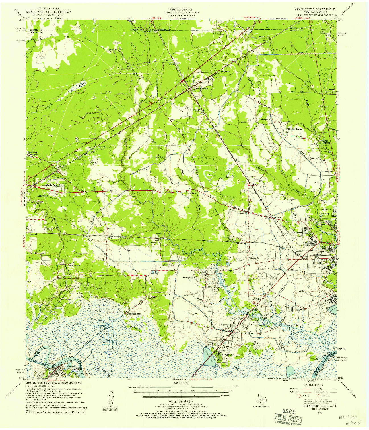 USGS 1:62500-SCALE QUADRANGLE FOR ORANGEFIELD, TX 1957