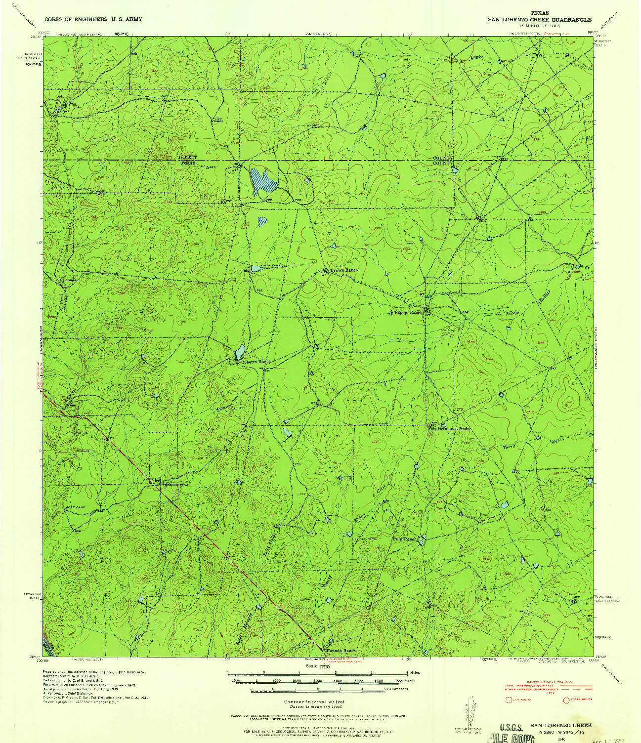 USGS 1:62500-SCALE QUADRANGLE FOR SAN LORANZO CREEK, TX 1940