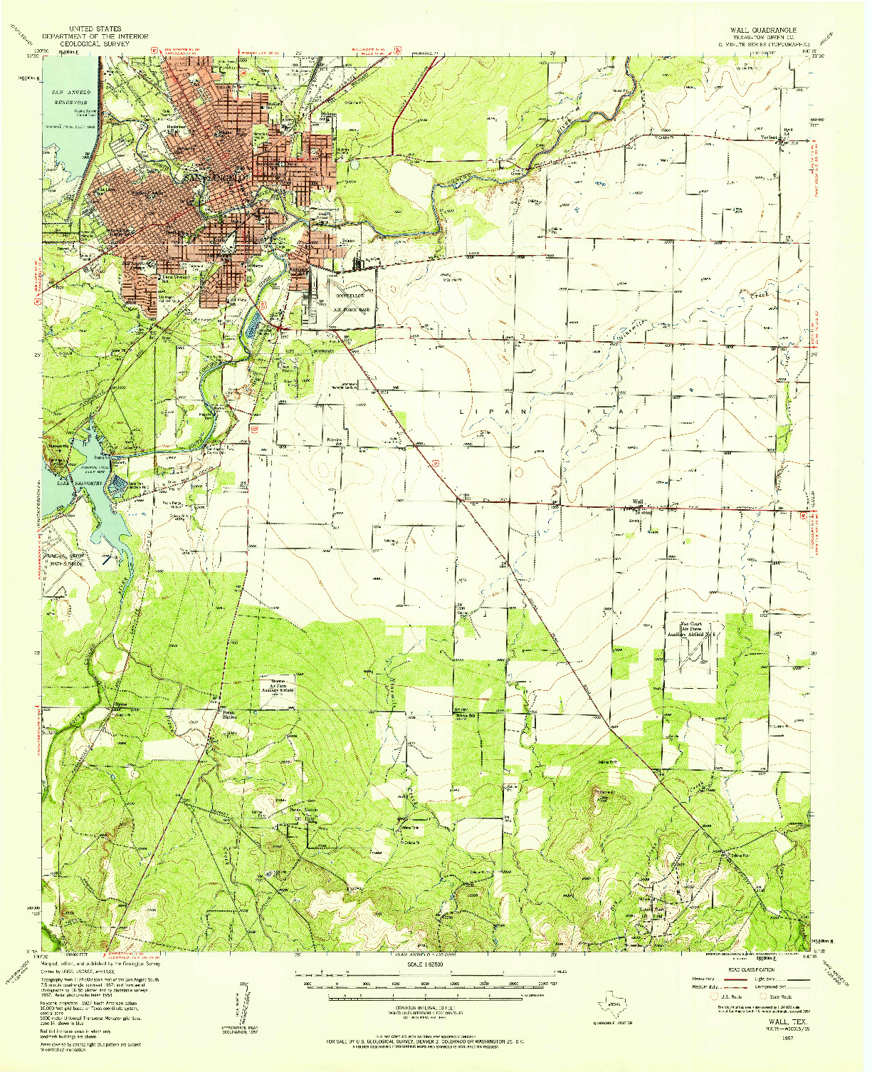 USGS 1:62500-SCALE QUADRANGLE FOR WALL, TX 1957