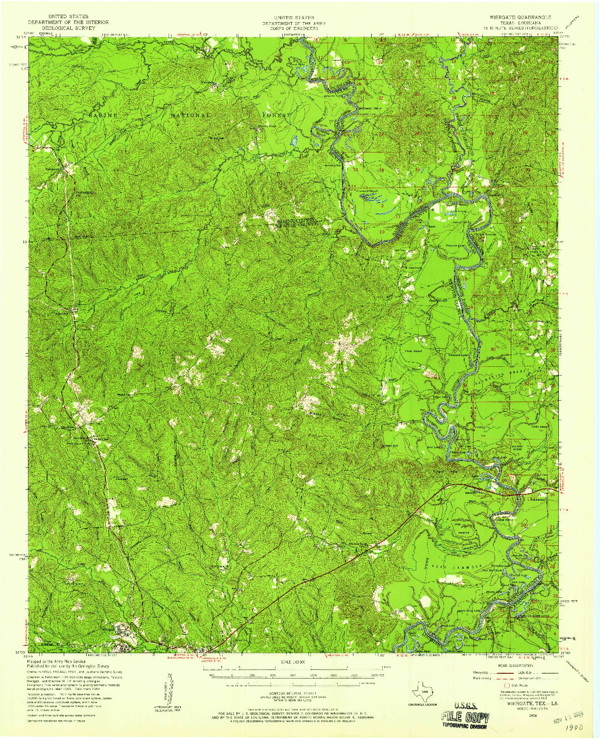 USGS 1:62500-SCALE QUADRANGLE FOR WIERGATE, TX 1954