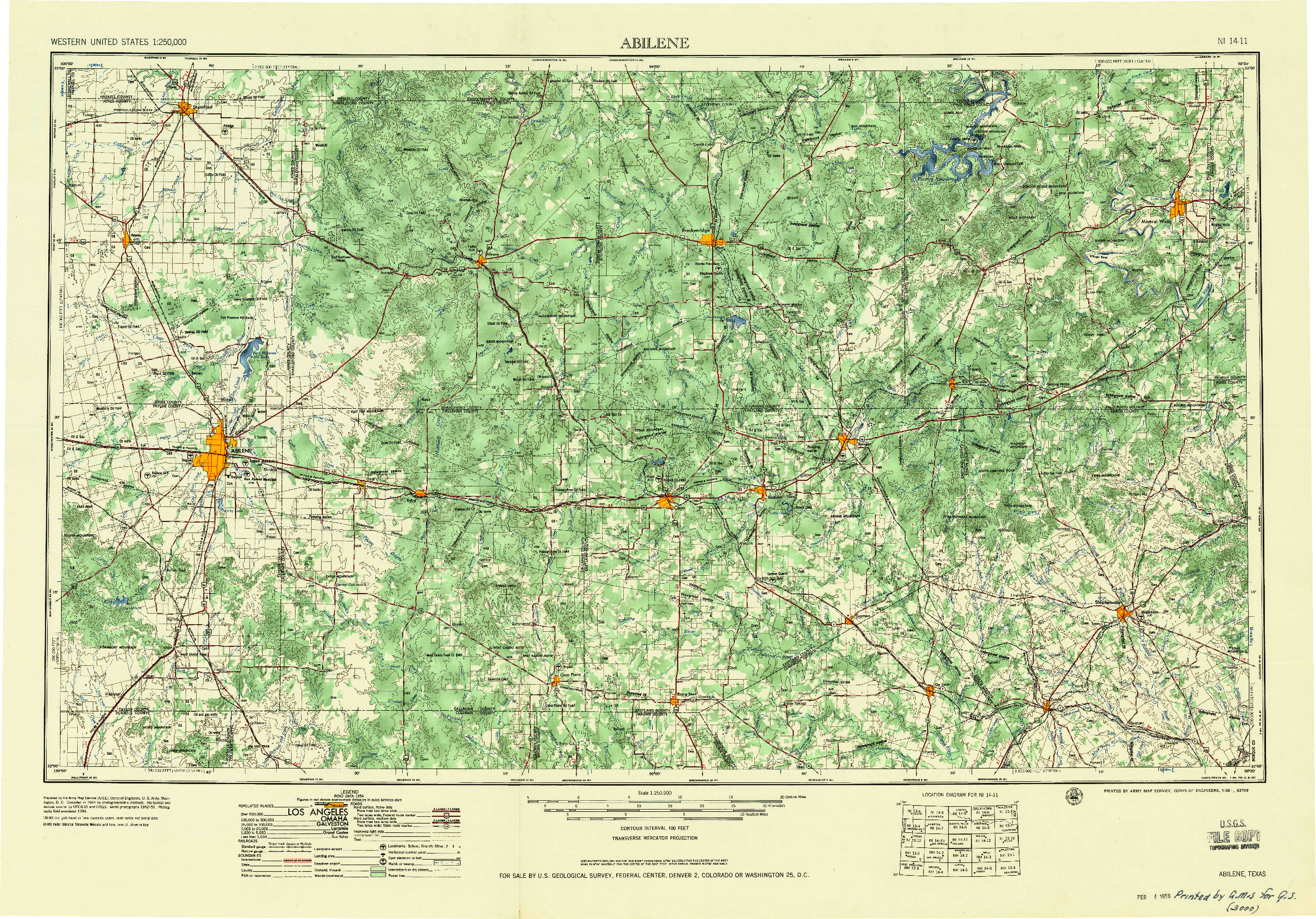 USGS 1:250000-SCALE QUADRANGLE FOR ABILENE, TX 1958