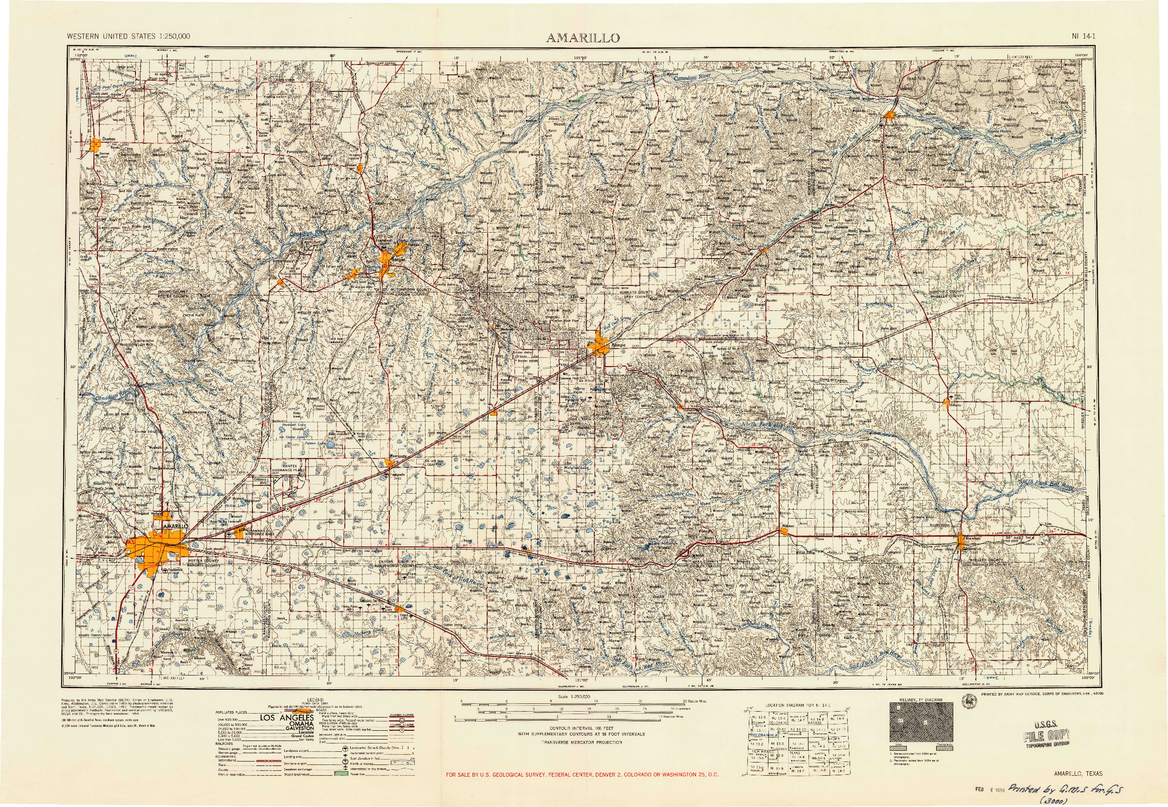 USGS 1:250000-SCALE QUADRANGLE FOR AMARILLO, TX 1958
