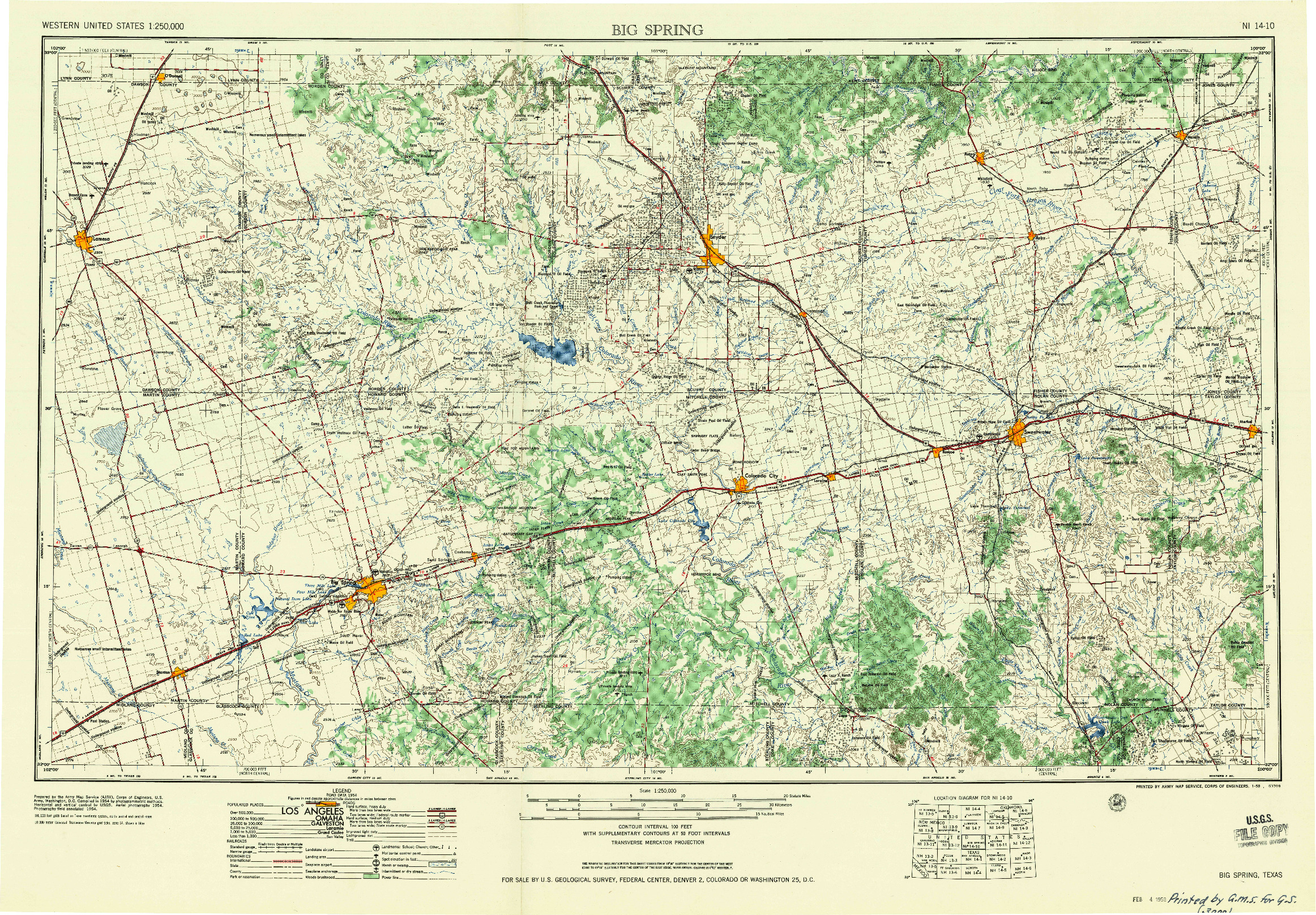 USGS 1:250000-SCALE QUADRANGLE FOR BIG SPRING, TX 1958