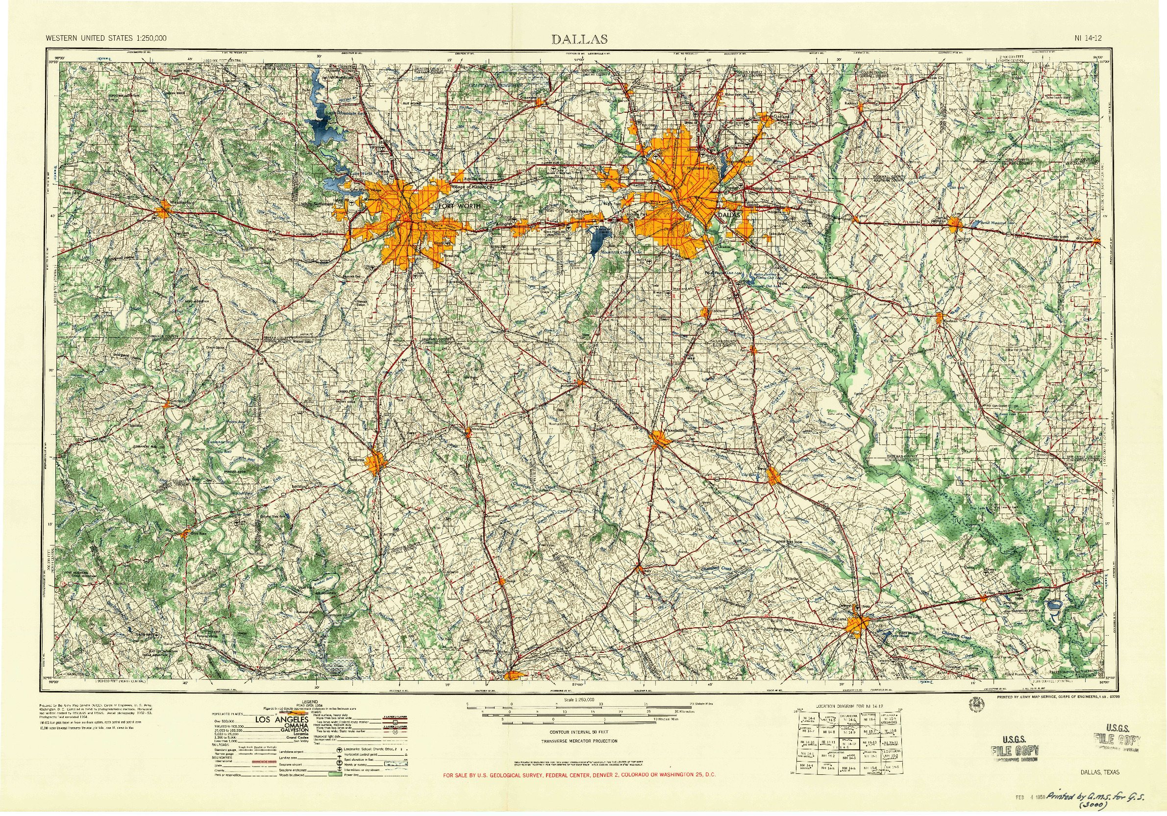 USGS 1:250000-SCALE QUADRANGLE FOR DALLAS, TX 1958