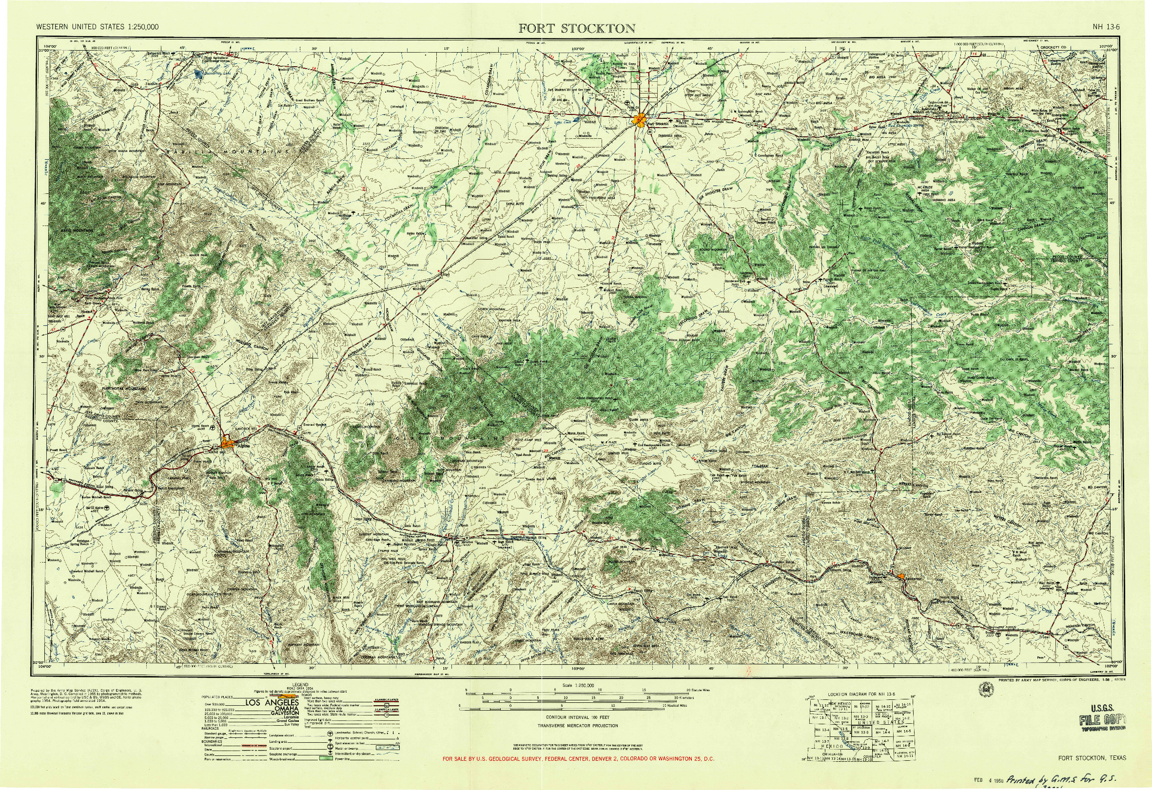 USGS 1:250000-SCALE QUADRANGLE FOR FORT STOCKTON, TX 1958