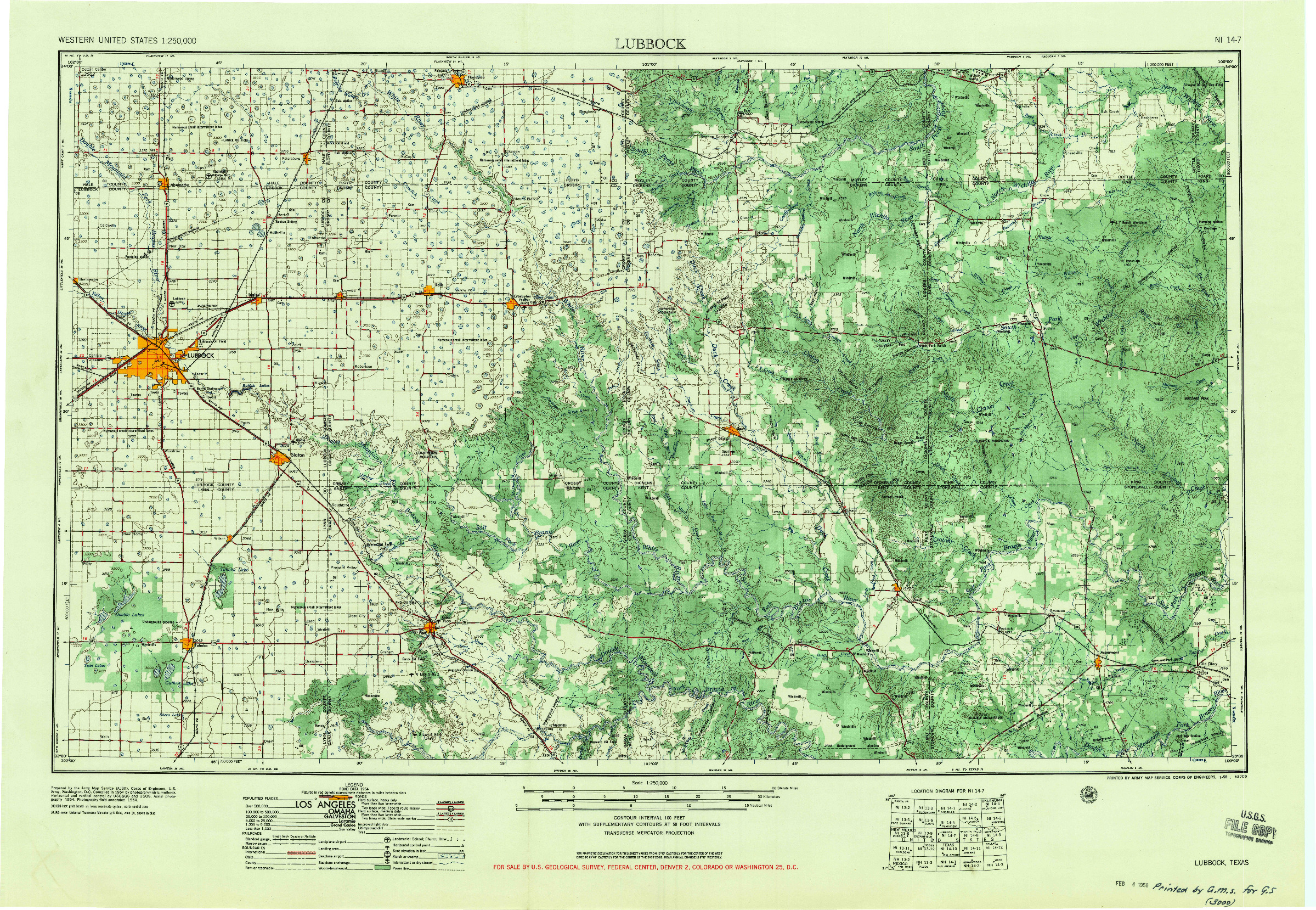 USGS 1:250000-SCALE QUADRANGLE FOR LUBBOCK, TX 1954