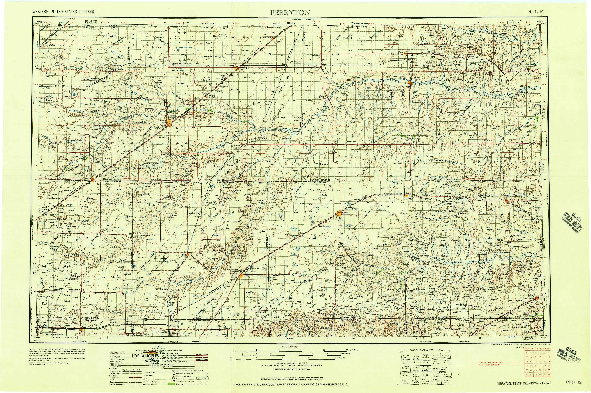 USGS 1:250000-SCALE QUADRANGLE FOR PERRYTON, TX 1958