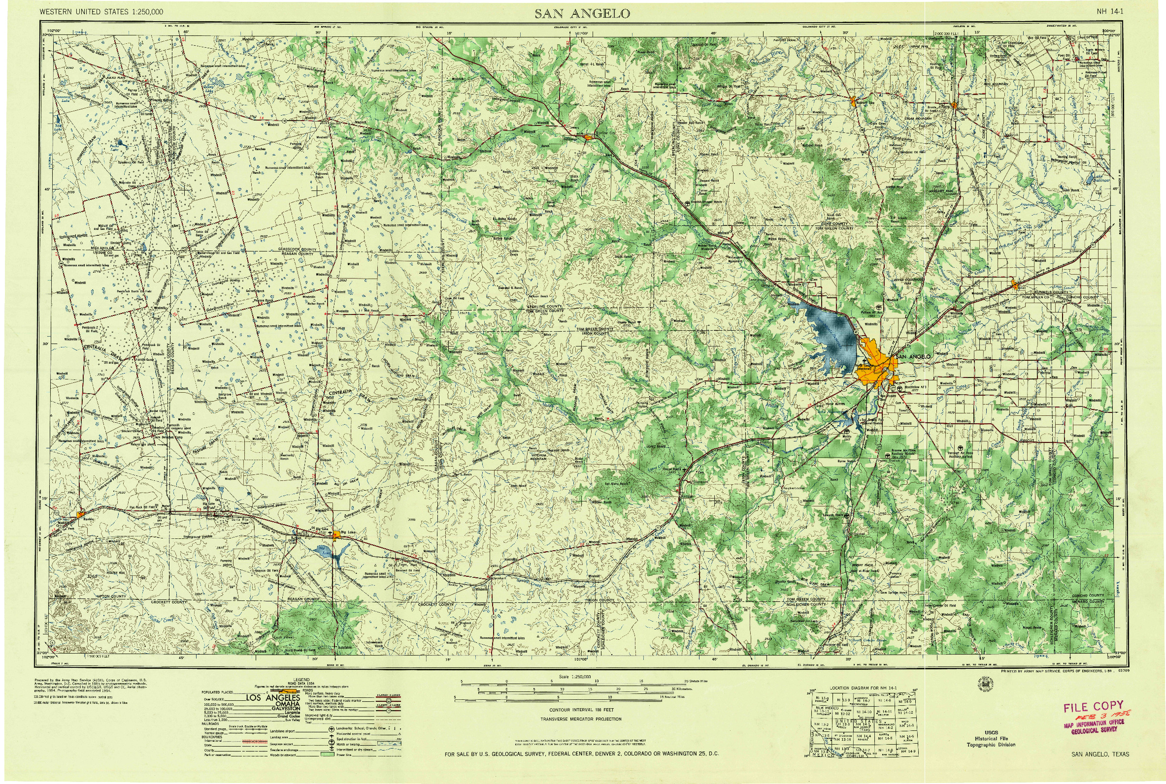 USGS 1:250000-SCALE QUADRANGLE FOR SAN ANGELO, TX 1958