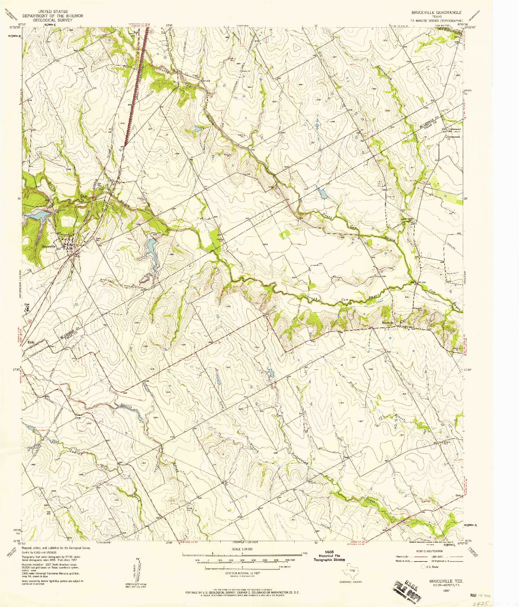 USGS 1:24000-SCALE QUADRANGLE FOR BRUCEVILLE, TX 1957