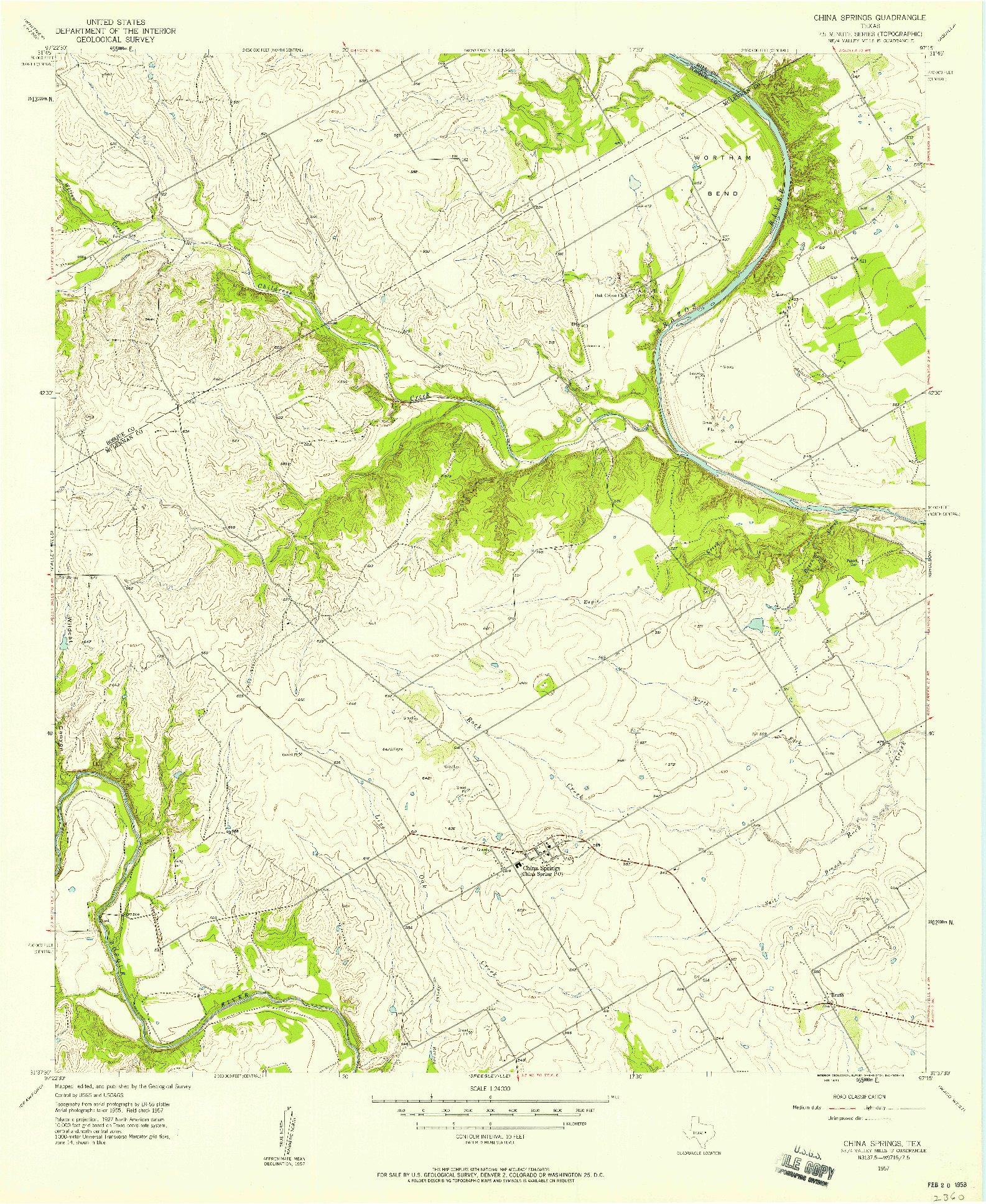 USGS 1:24000-SCALE QUADRANGLE FOR CHINA SPRINGS, TX 1957