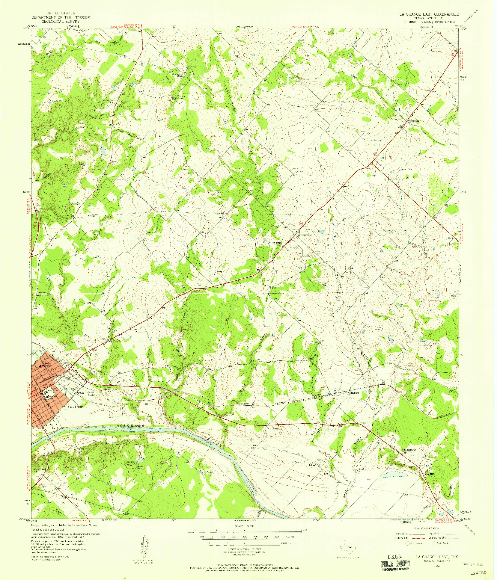USGS 1:24000-SCALE QUADRANGLE FOR LA GRANGE EAST, TX 1957