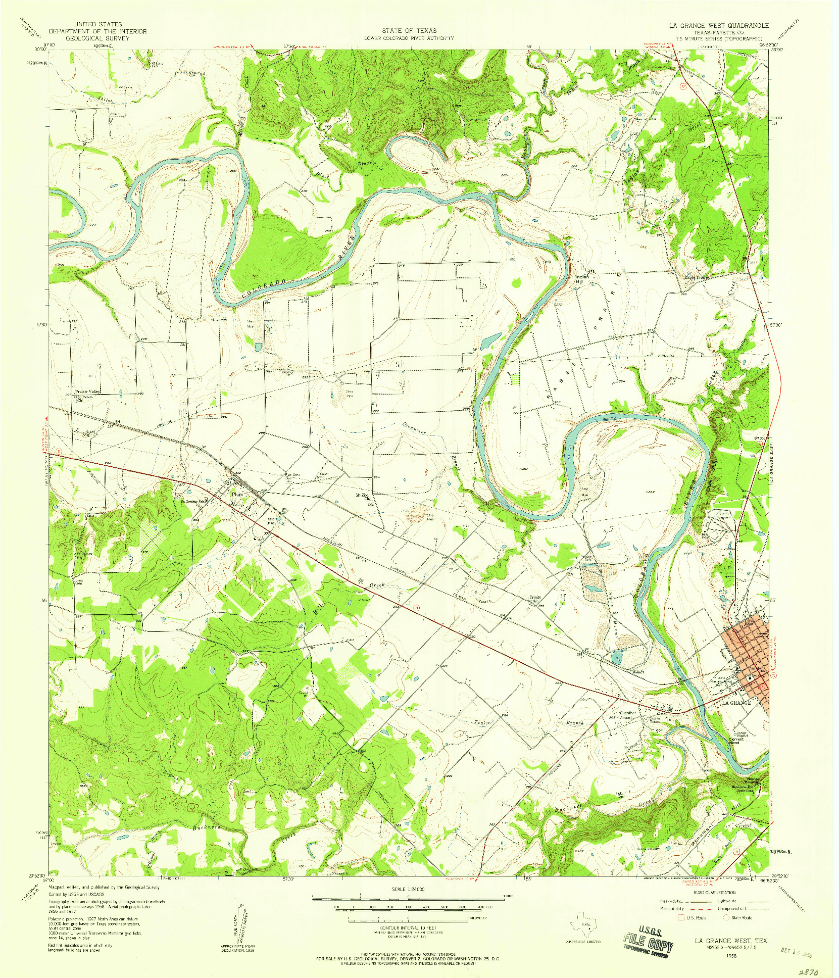USGS 1:24000-SCALE QUADRANGLE FOR LA GRANGE WEST, TX 1958