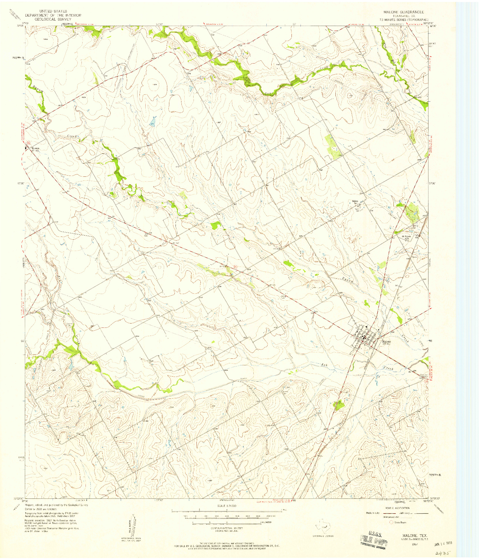 USGS 1:24000-SCALE QUADRANGLE FOR MALONE, TX 1957