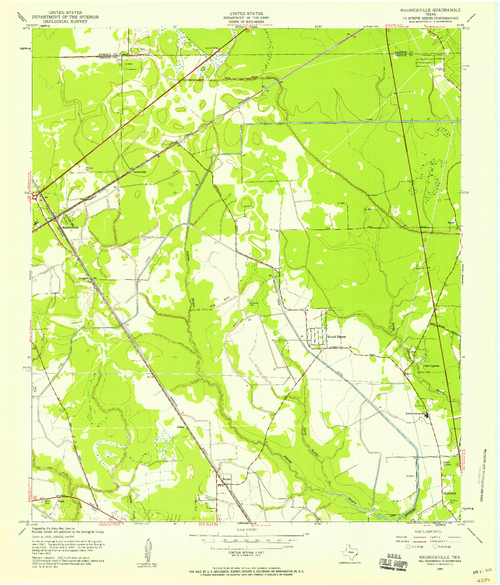 USGS 1:24000-SCALE QUADRANGLE FOR MAURICEVILLE, TX 1957