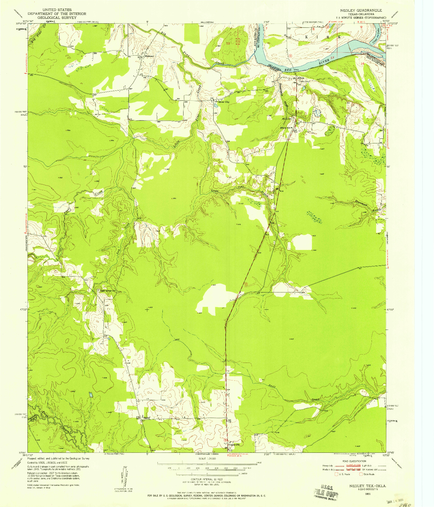 USGS 1:24000-SCALE QUADRANGLE FOR NEGLEY, TX 1951