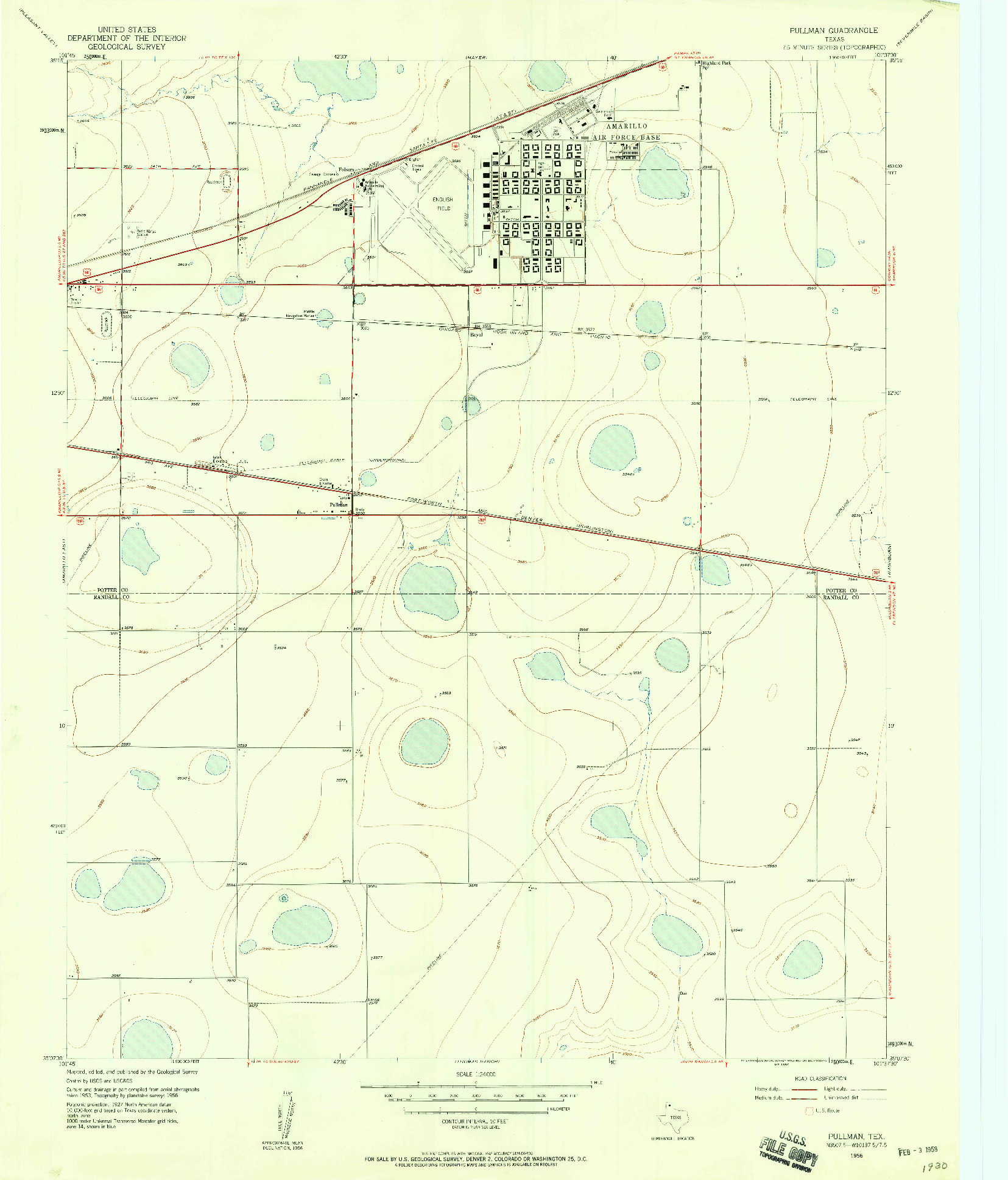USGS 1:24000-SCALE QUADRANGLE FOR PULLMAN, TX 1956
