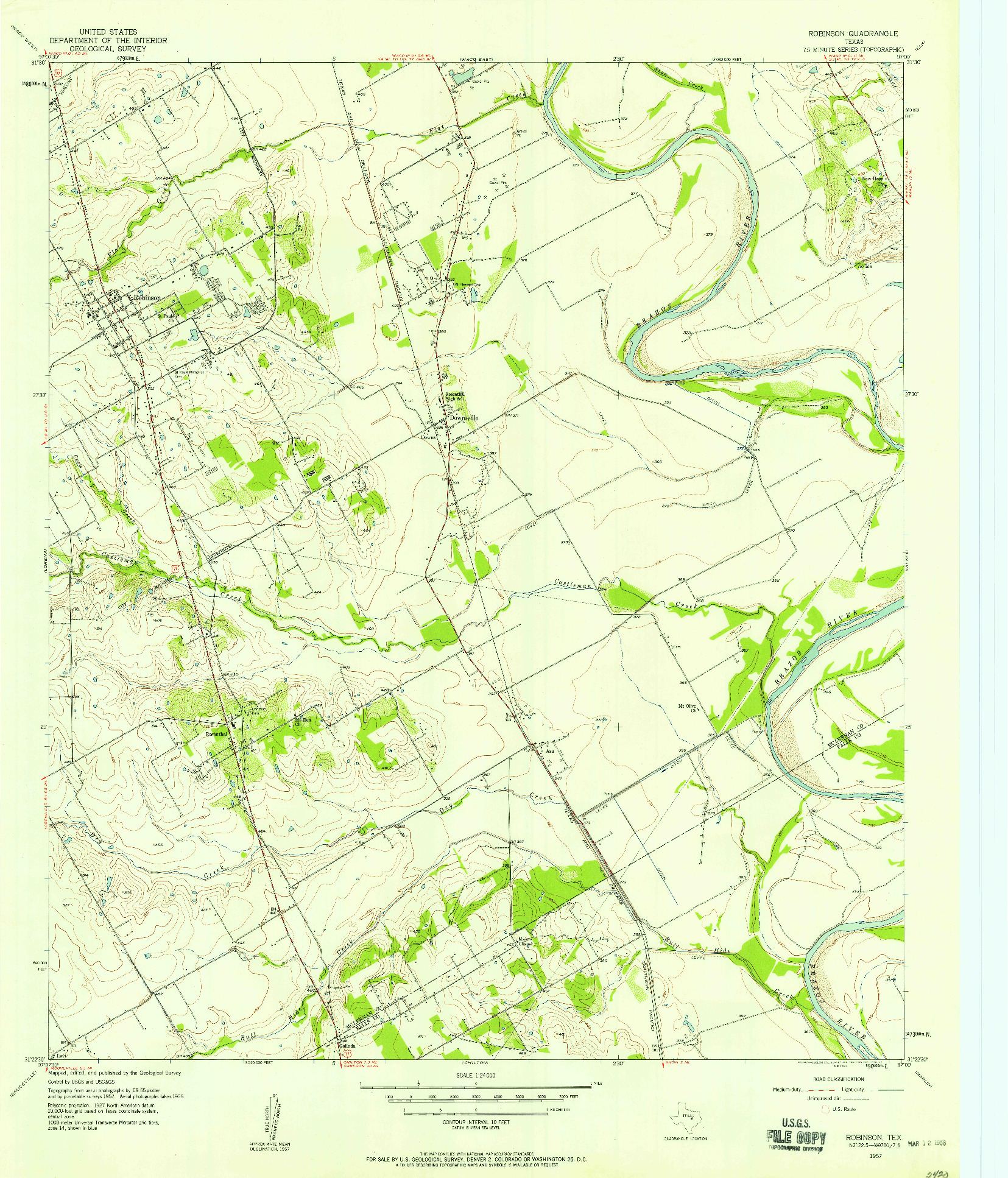 USGS 1:24000-SCALE QUADRANGLE FOR ROBINSON, TX 1957