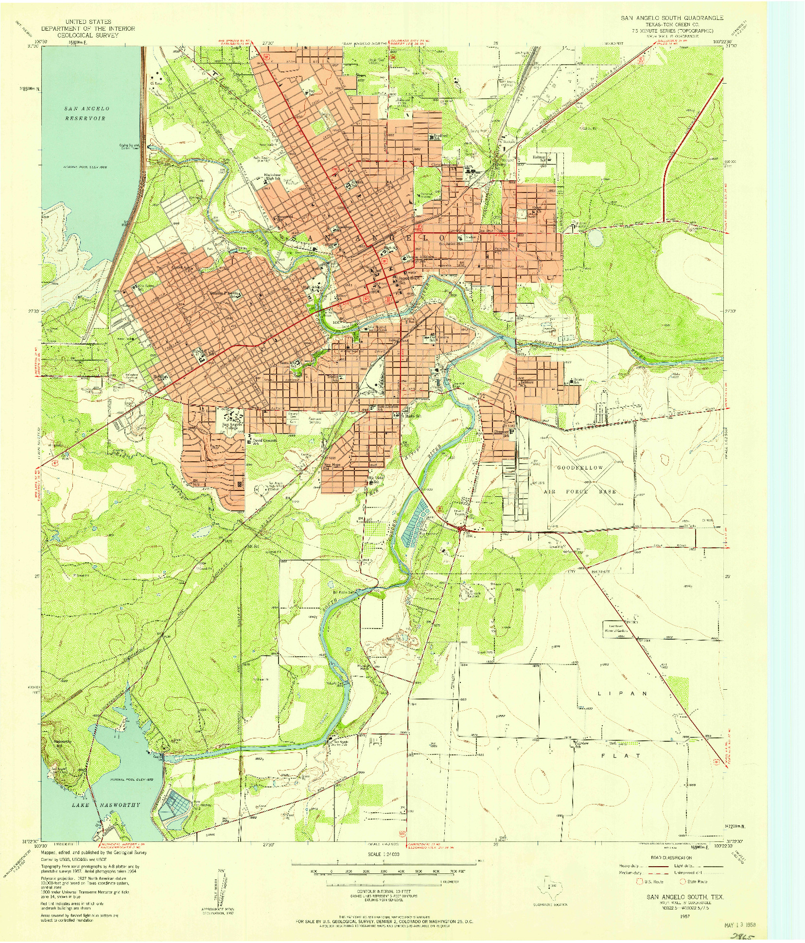 USGS 1:24000-SCALE QUADRANGLE FOR SAN ANGELO SOUTH, TX 1957