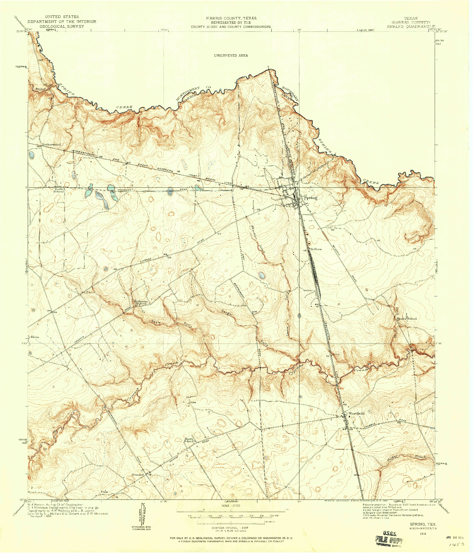 USGS 1:24000-SCALE QUADRANGLE FOR SPRING, TX 1916