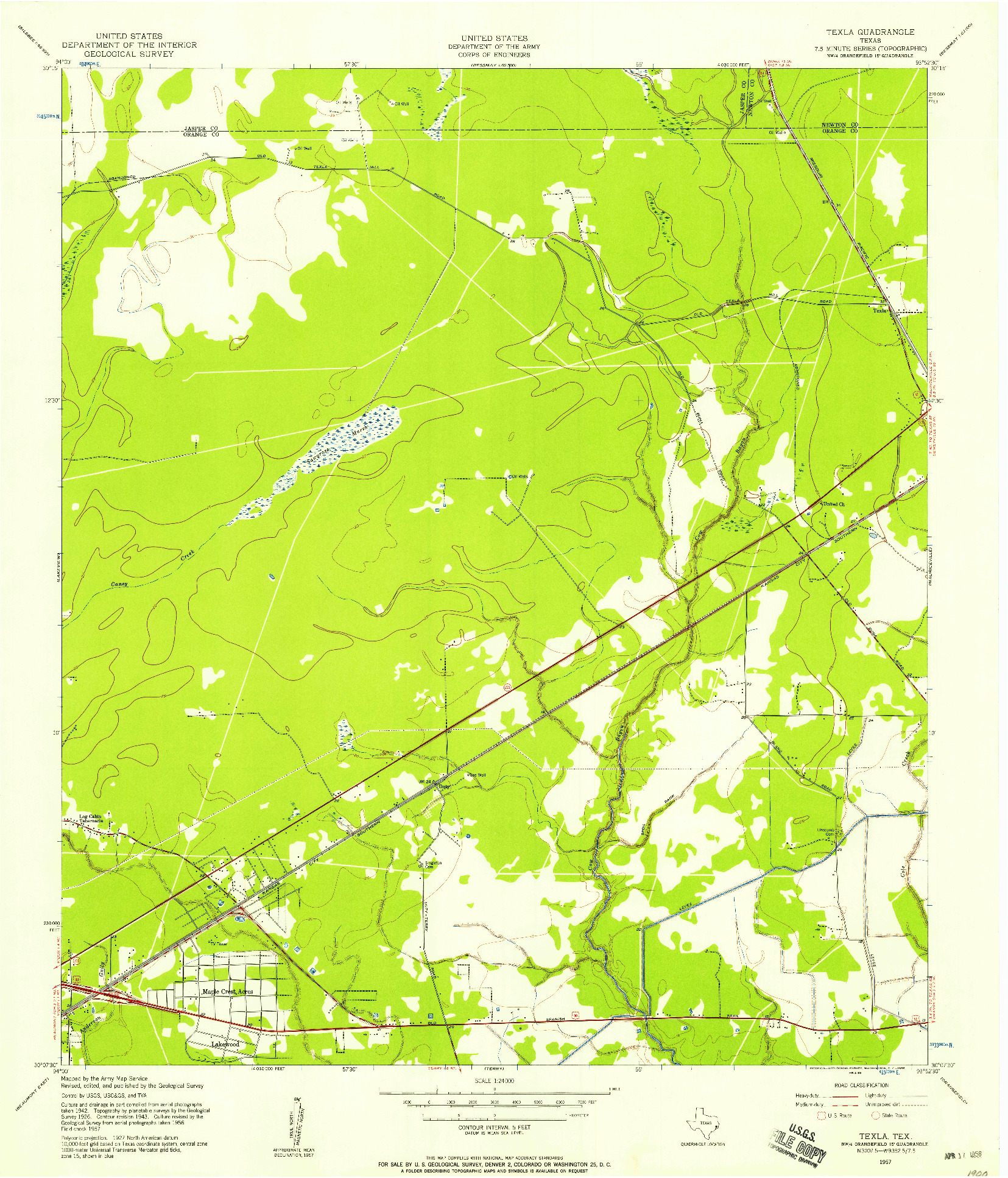 USGS 1:24000-SCALE QUADRANGLE FOR TEXLA, TX 1957