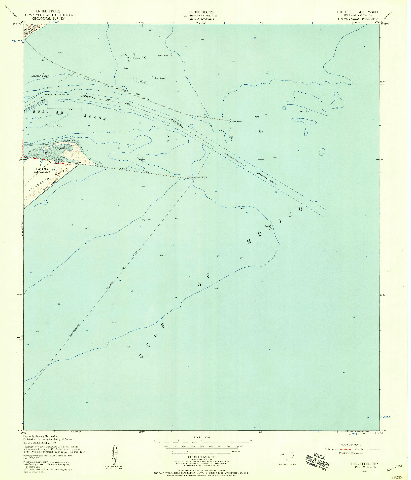 USGS 1:24000-SCALE QUADRANGLE FOR THE JETTIES, TX 1954