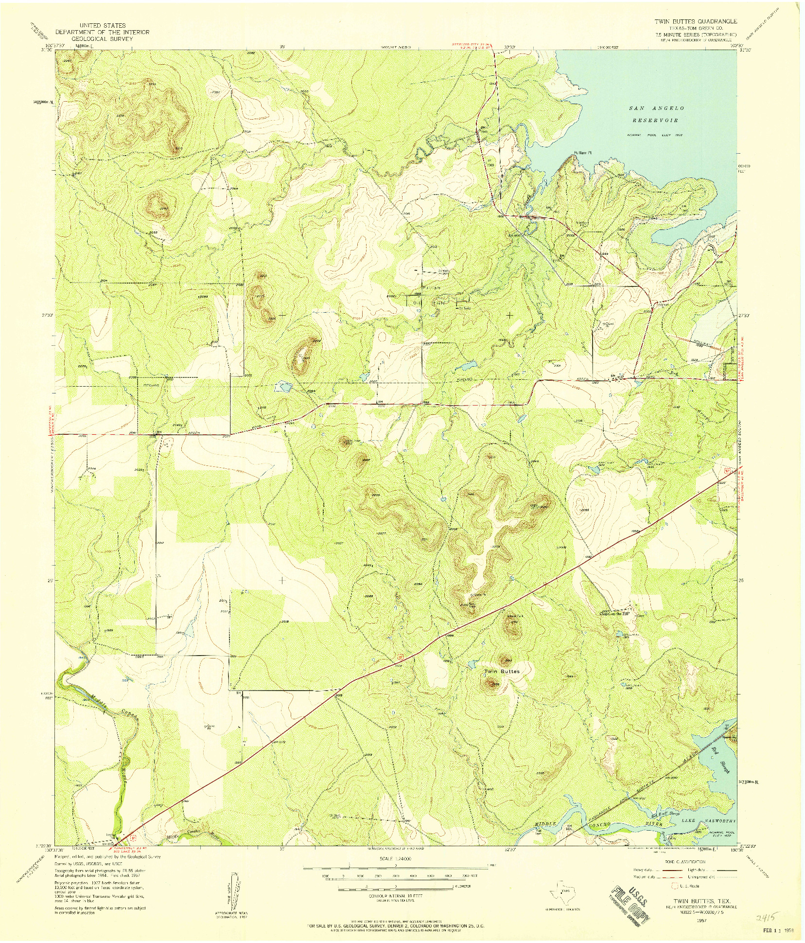 USGS 1:24000-SCALE QUADRANGLE FOR TWIN BUTTES, TX 1957