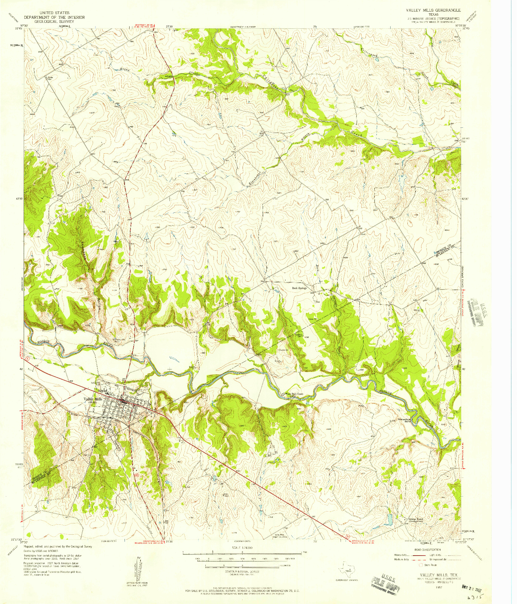 USGS 1:24000-SCALE QUADRANGLE FOR VALLEY MILLS, TX 1957