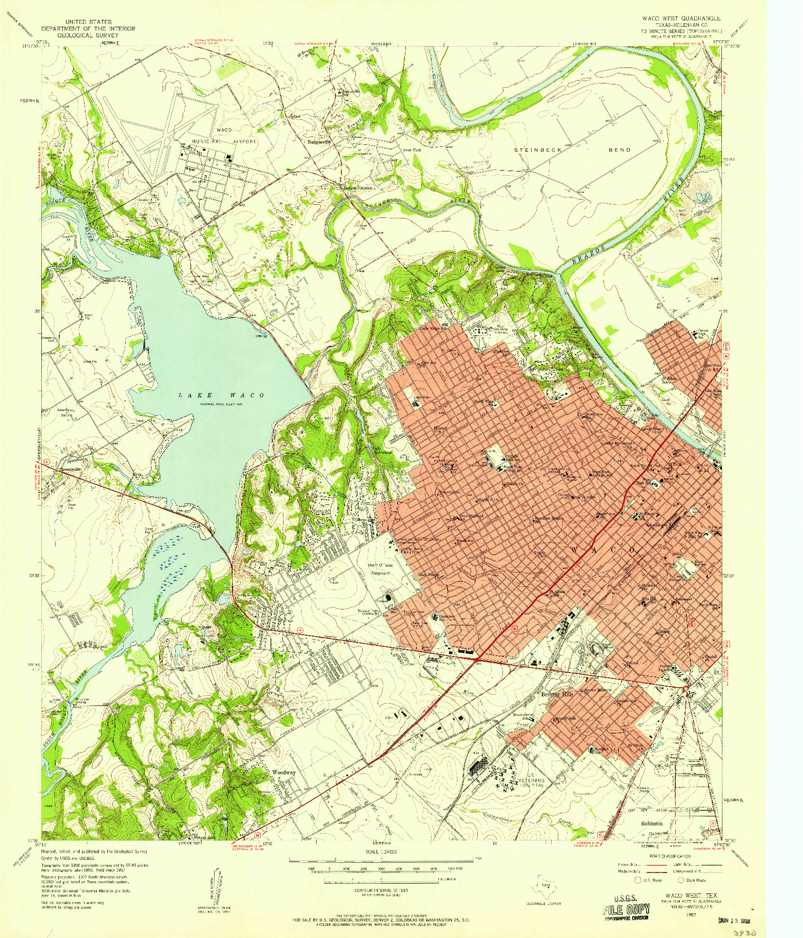 USGS 1:24000-SCALE QUADRANGLE FOR WACO WEST, TX 1957