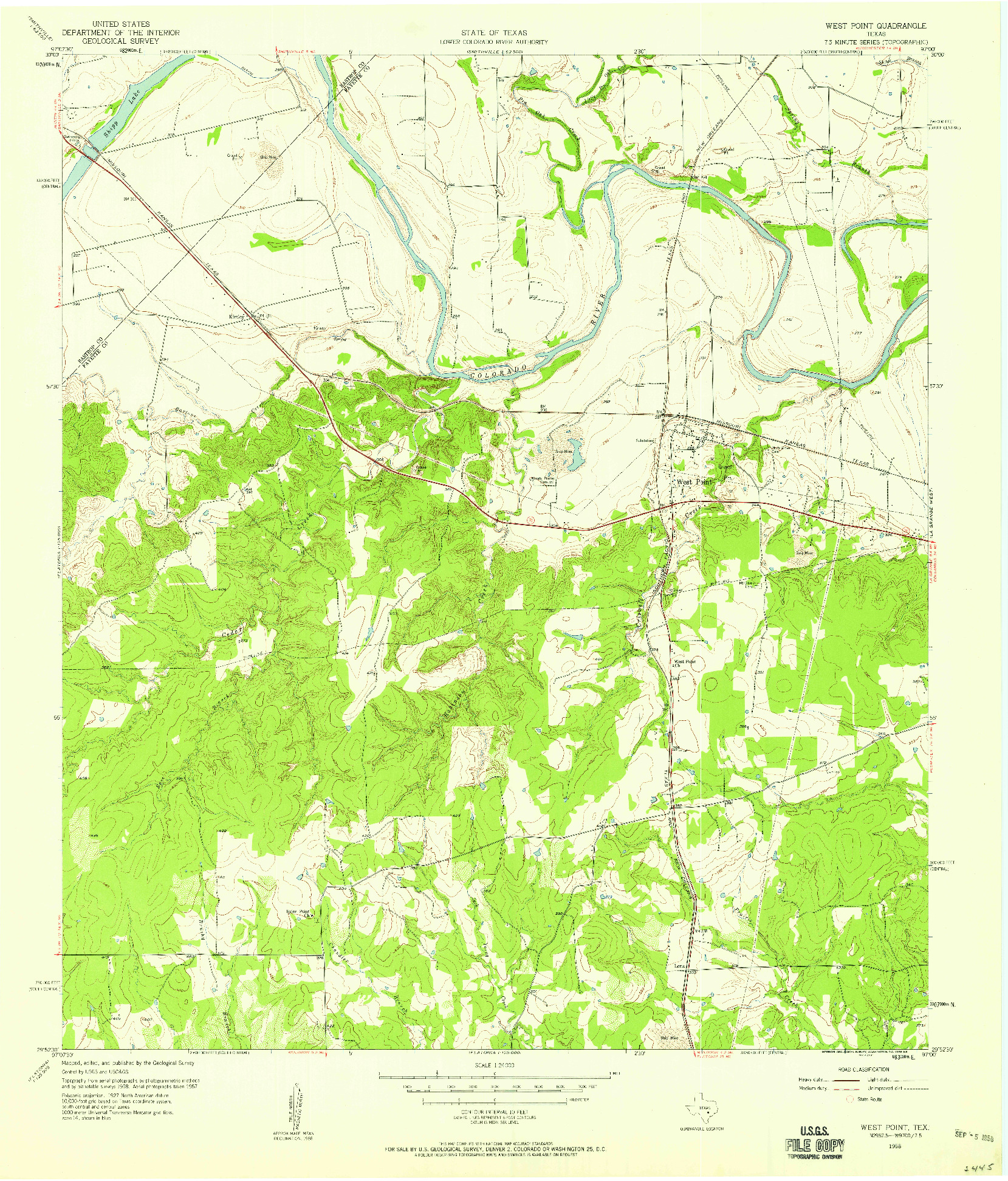 USGS 1:24000-SCALE QUADRANGLE FOR WEST POINT, TX 1958