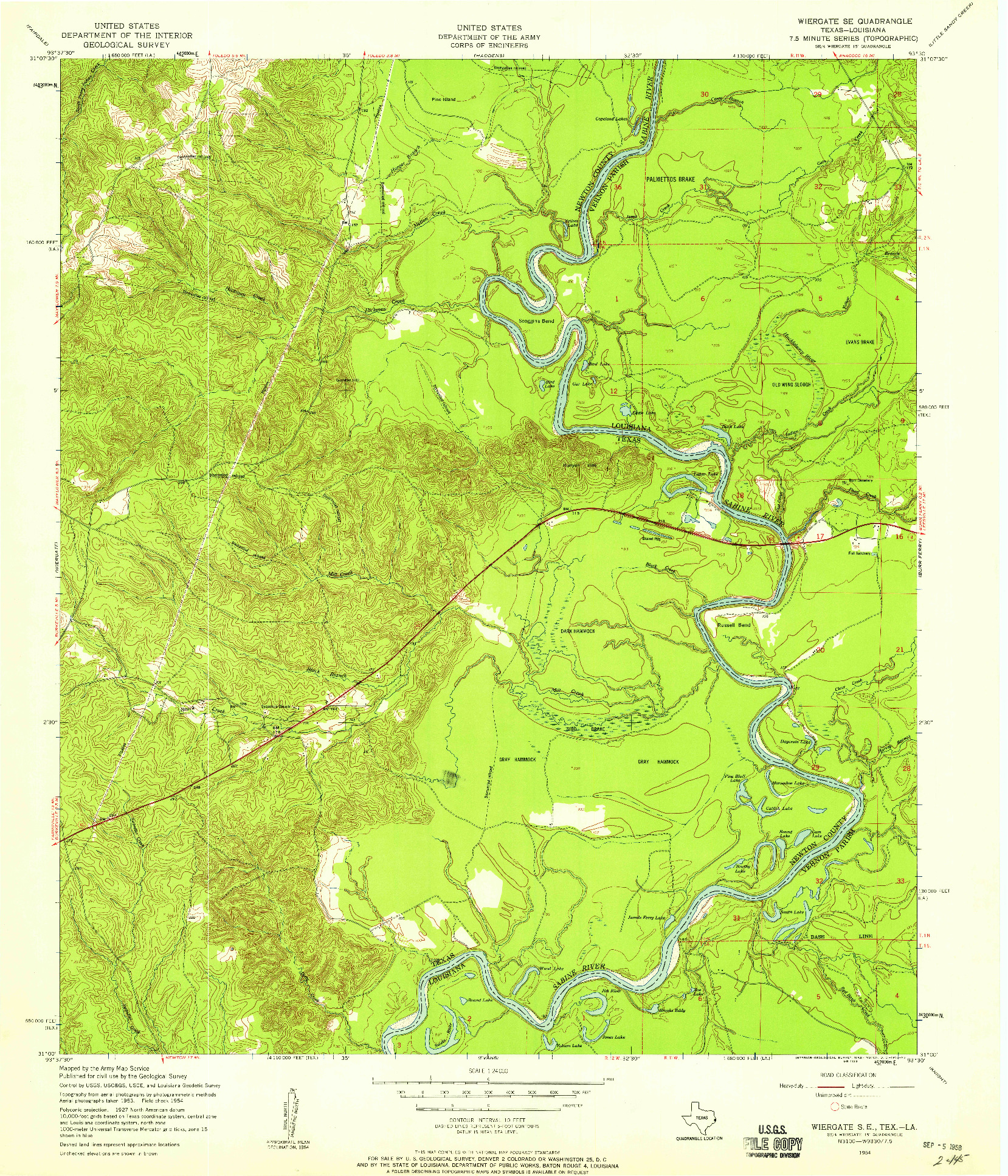 USGS 1:24000-SCALE QUADRANGLE FOR WIERGATE SE, TX 1954