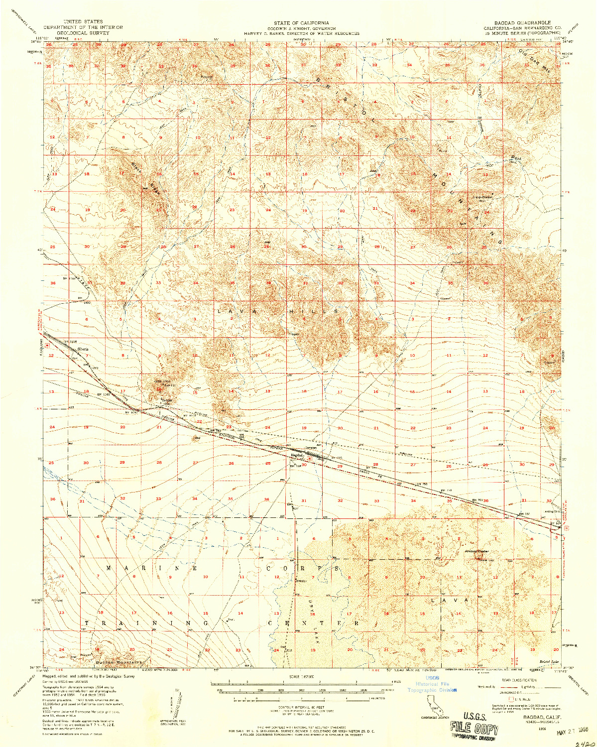 USGS 1:62500-SCALE QUADRANGLE FOR BAGDAD, CA 1956
