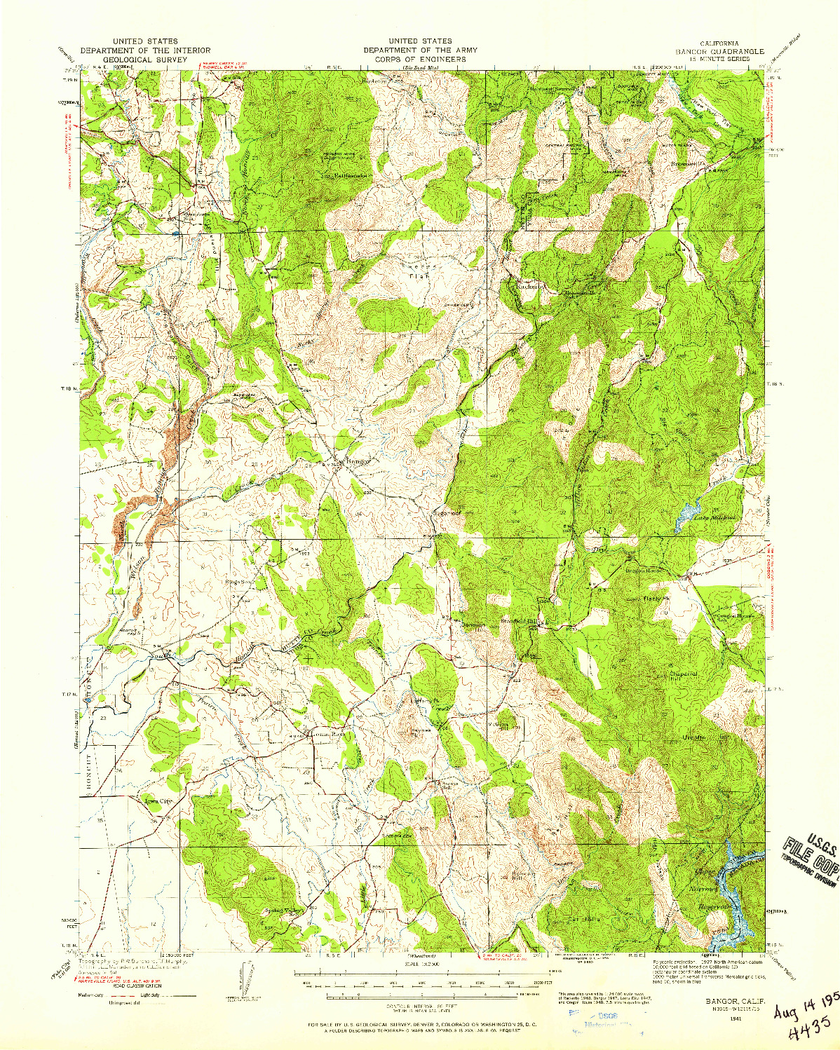 USGS 1:62500-SCALE QUADRANGLE FOR BANGOR, CA 1941