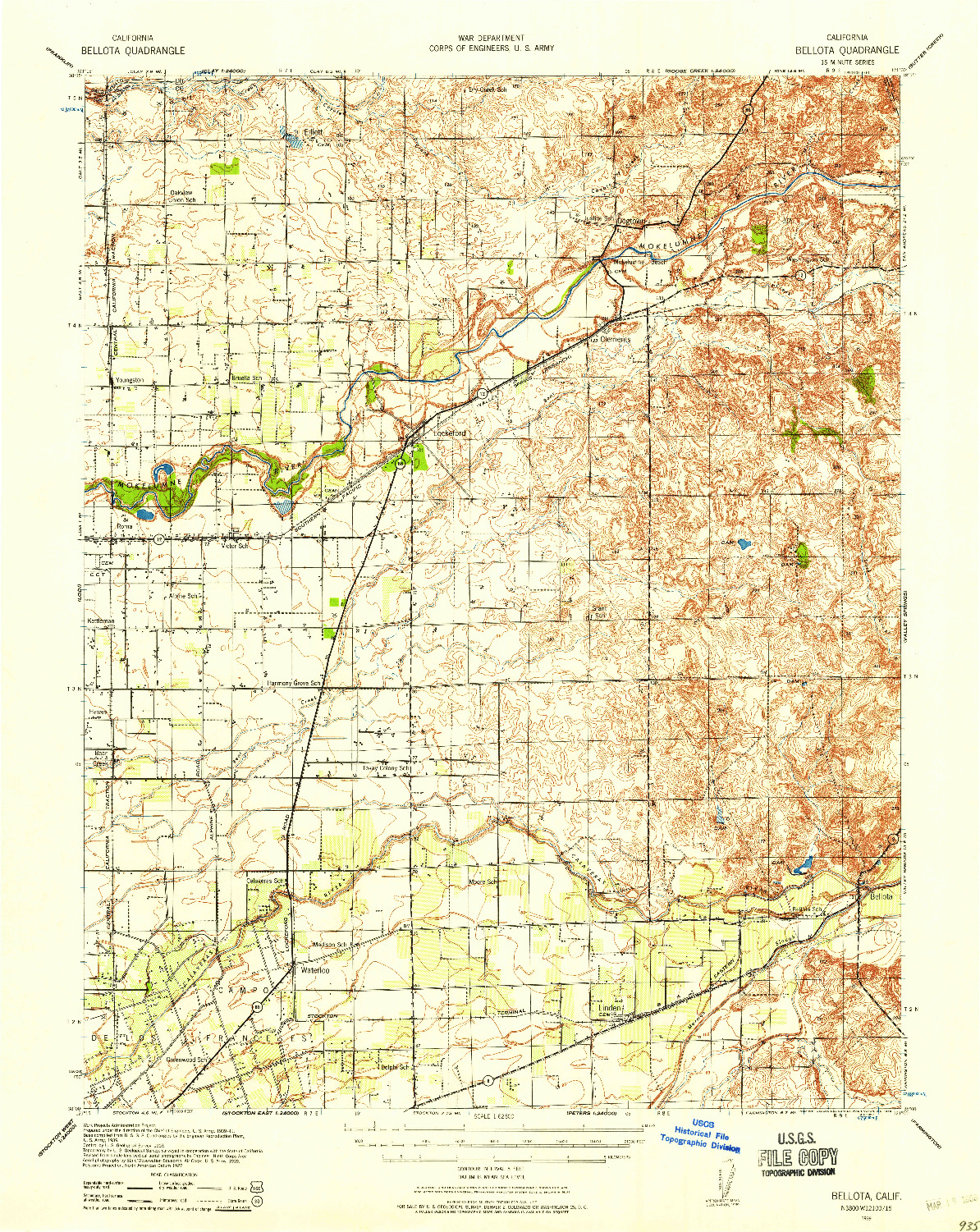 USGS 1:62500-SCALE QUADRANGLE FOR BELLOTA, CA 1939