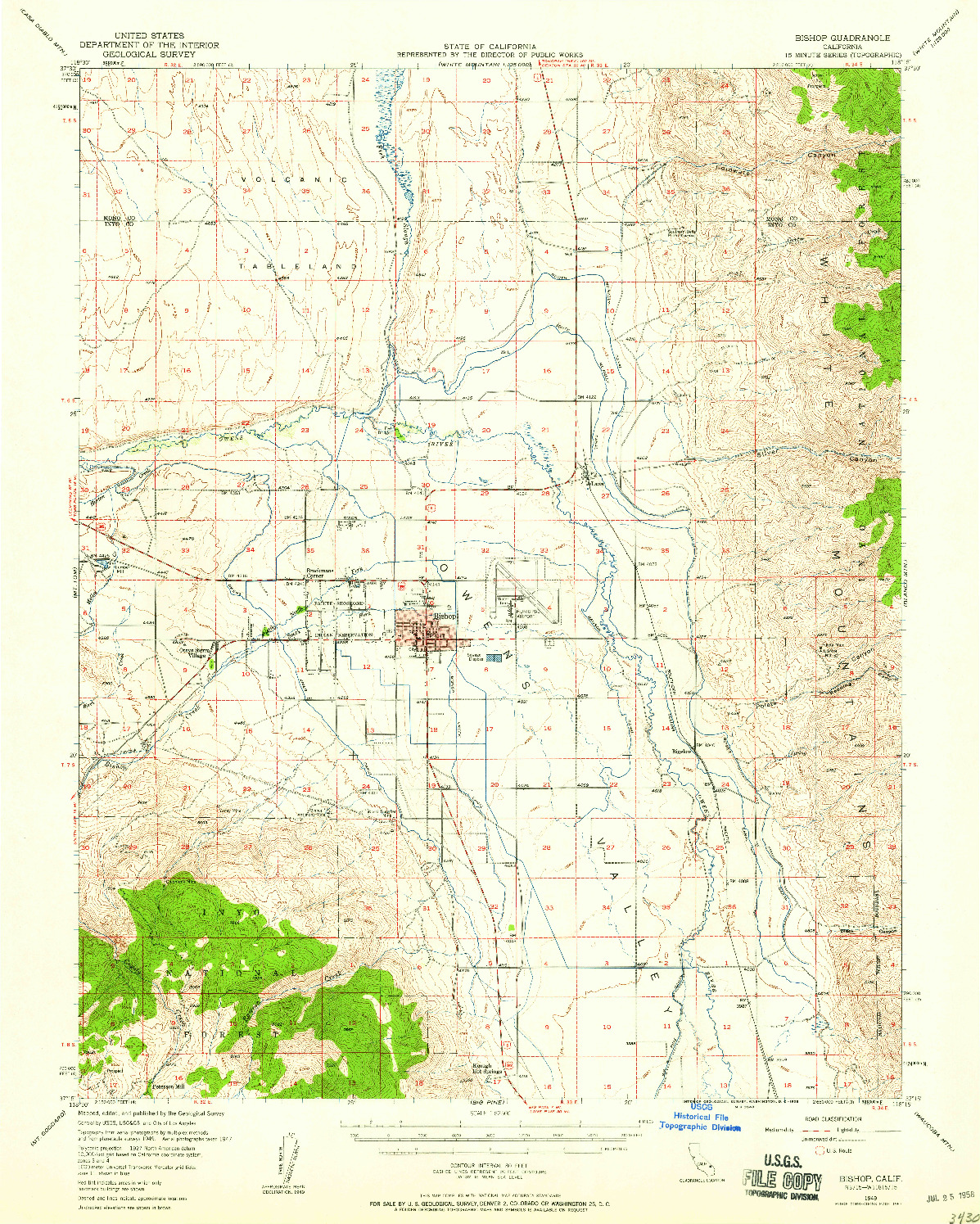 USGS 1:62500-SCALE QUADRANGLE FOR BISHOP, CA 1949