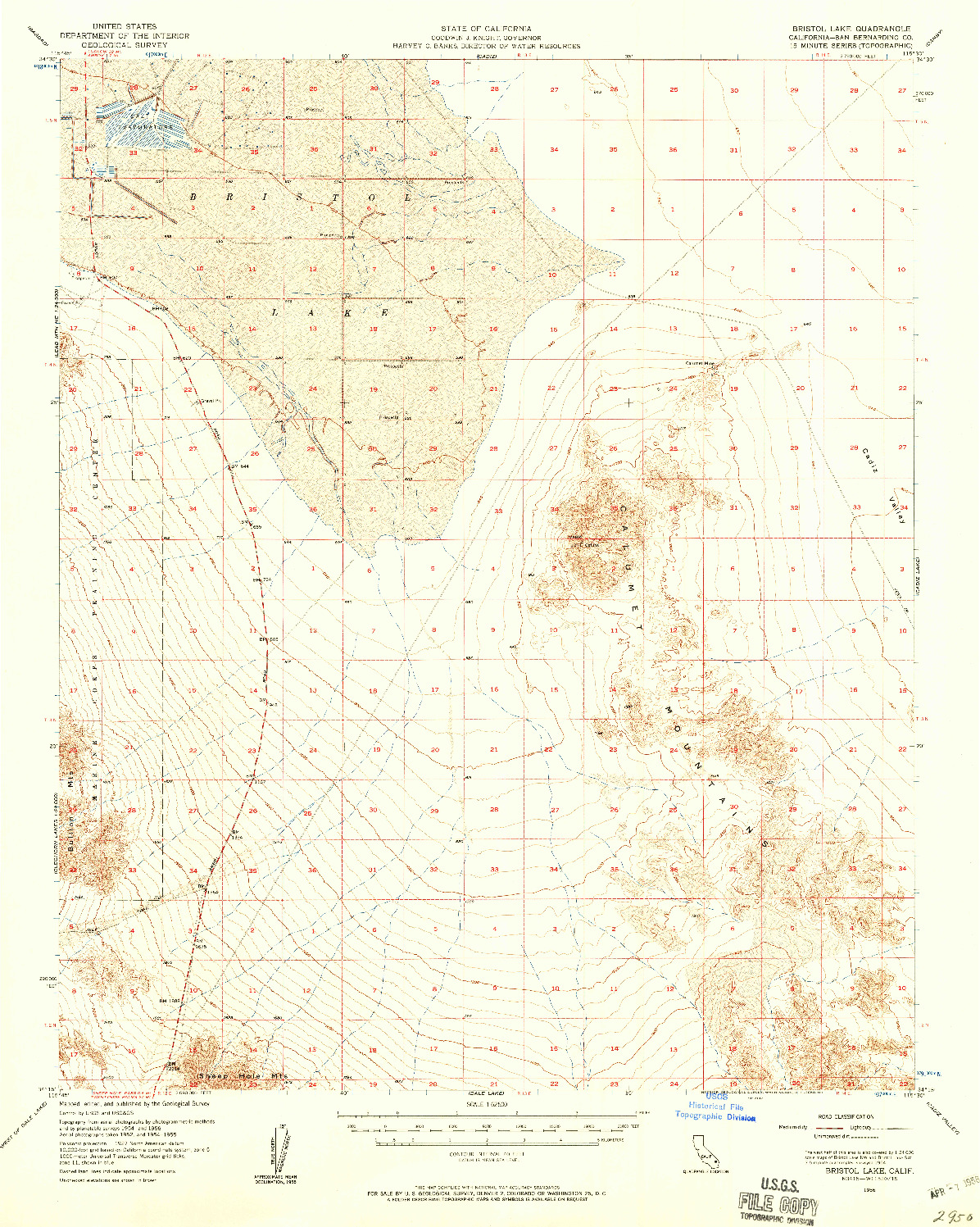 USGS 1:62500-SCALE QUADRANGLE FOR BRISTOL LAKE, CA 1956