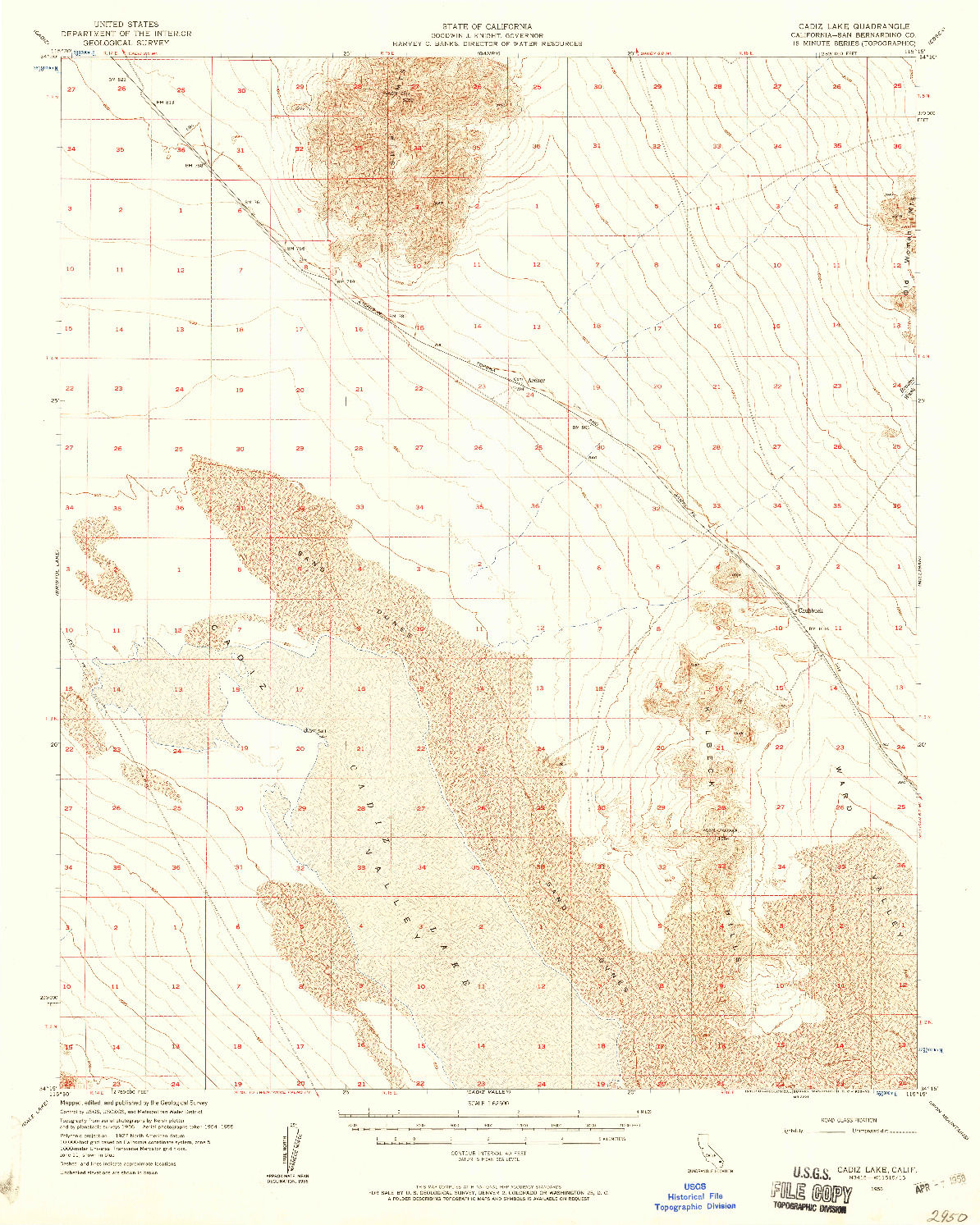 USGS 1:62500-SCALE QUADRANGLE FOR CADIZ LAKE, CA 1956