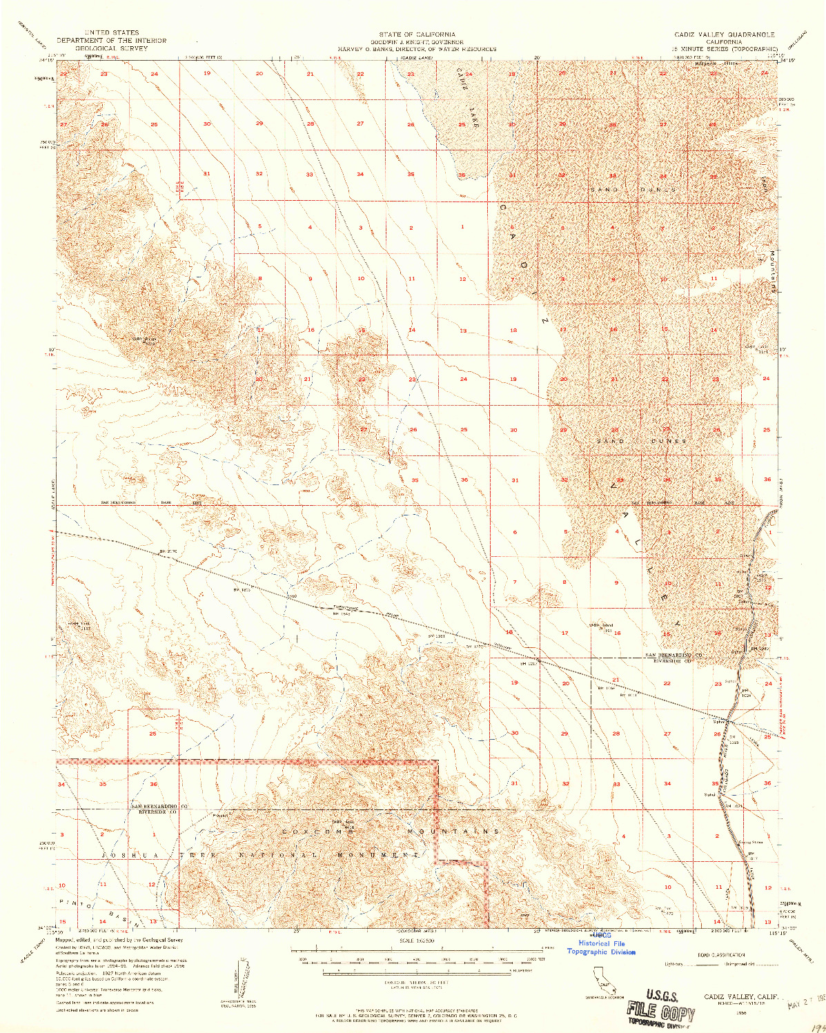 USGS 1:62500-SCALE QUADRANGLE FOR CADIZ VALLEY, CA 1956