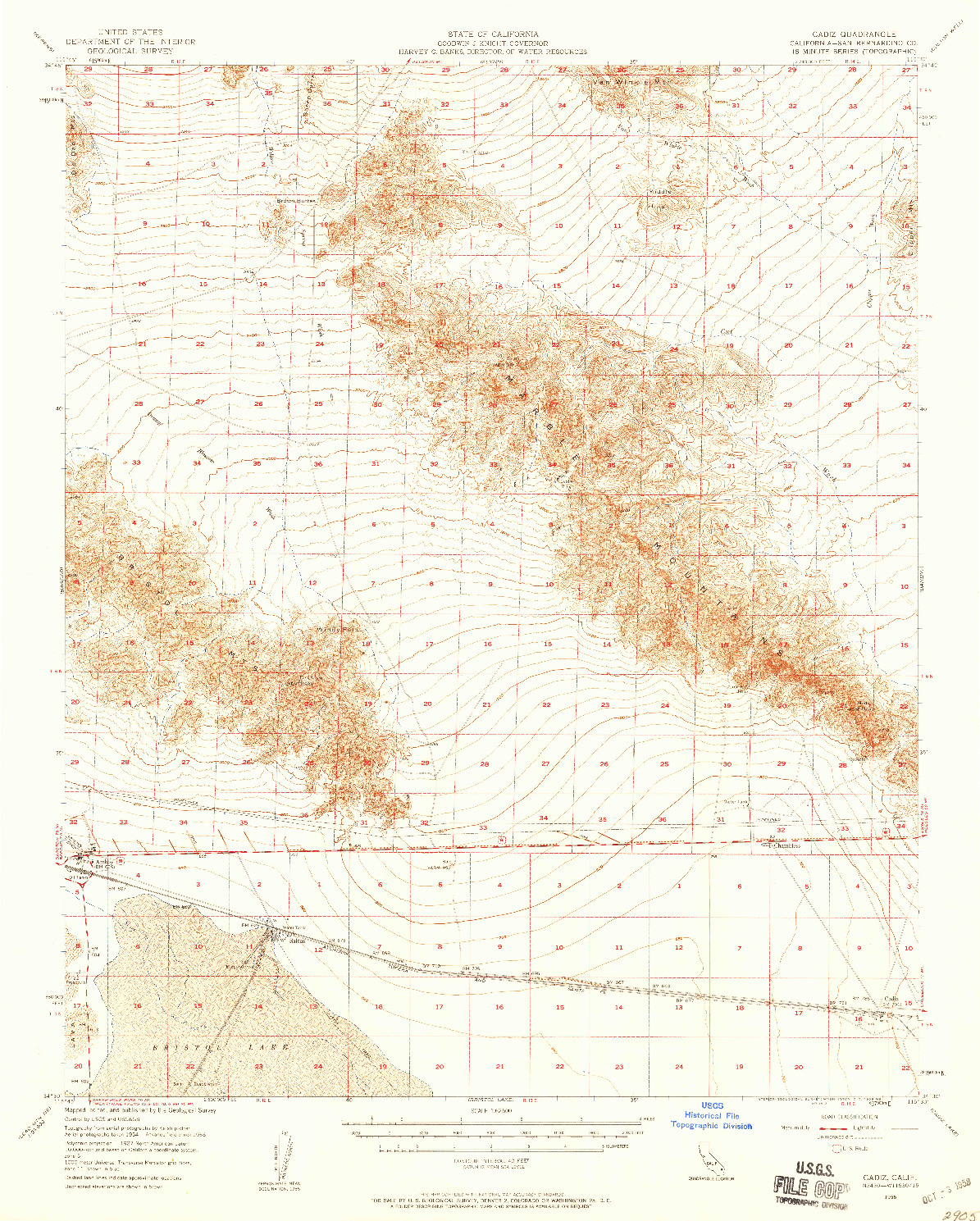 USGS 1:62500-SCALE QUADRANGLE FOR CADIZ, CA 1956