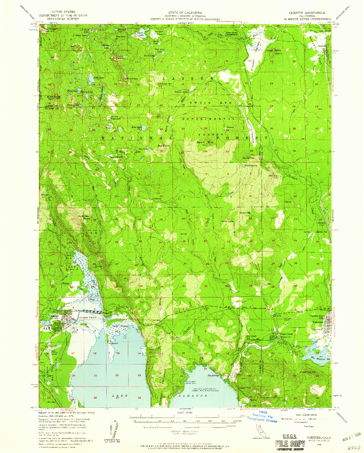 USGS 1:62500-SCALE QUADRANGLE FOR CHESTER, CA 1956