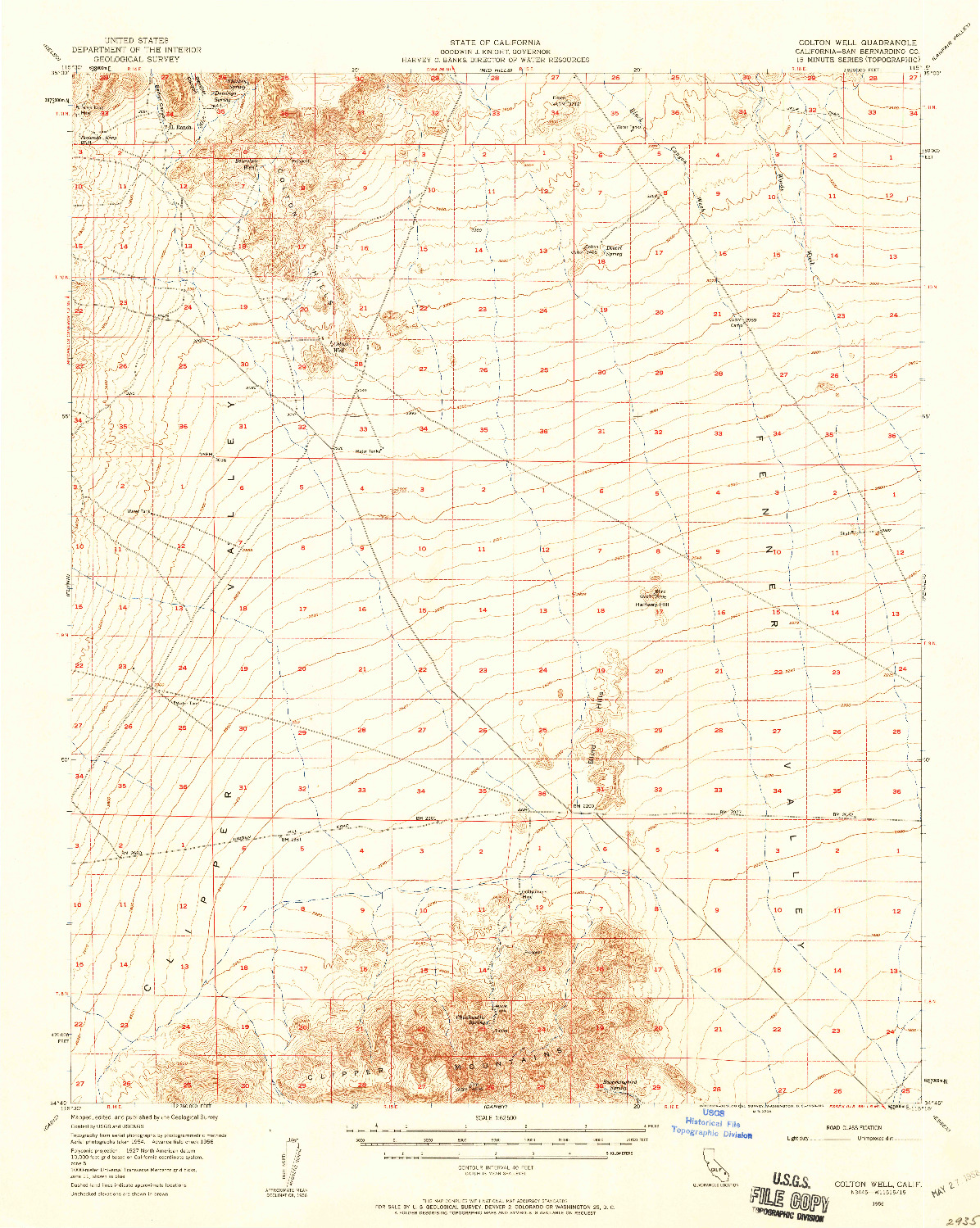 USGS 1:62500-SCALE QUADRANGLE FOR COLTON WELL, CA 1956