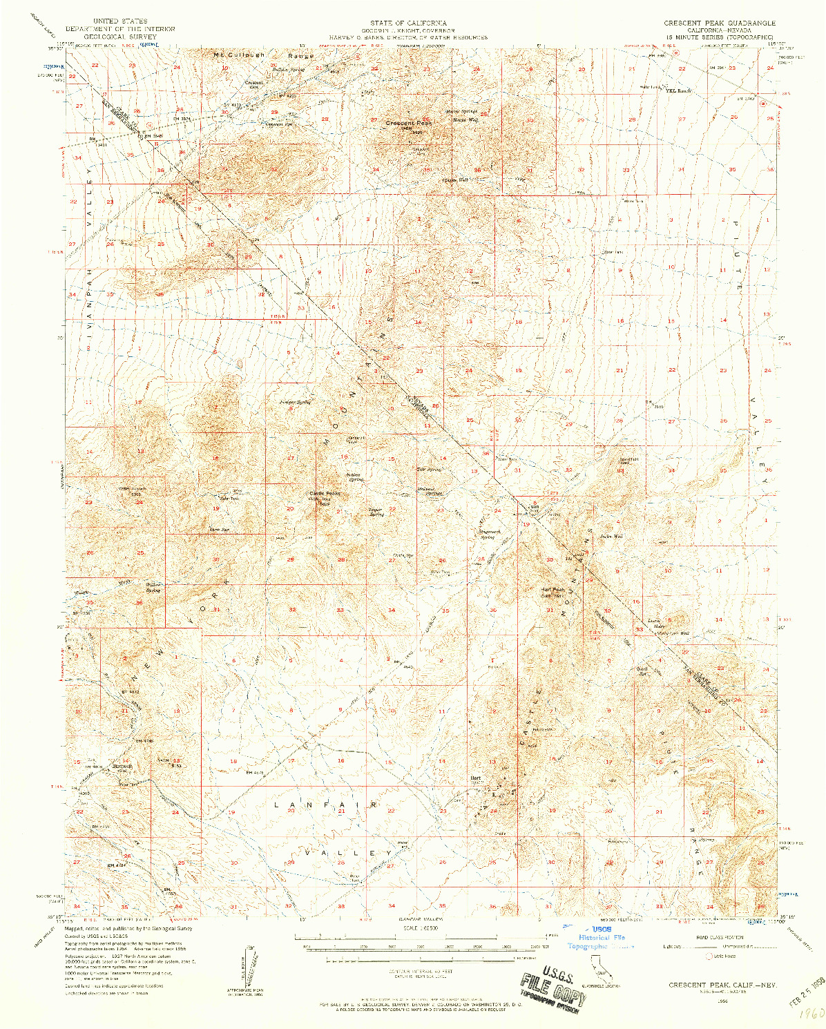 USGS 1:62500-SCALE QUADRANGLE FOR CRESCENT PEAK, CA 1956