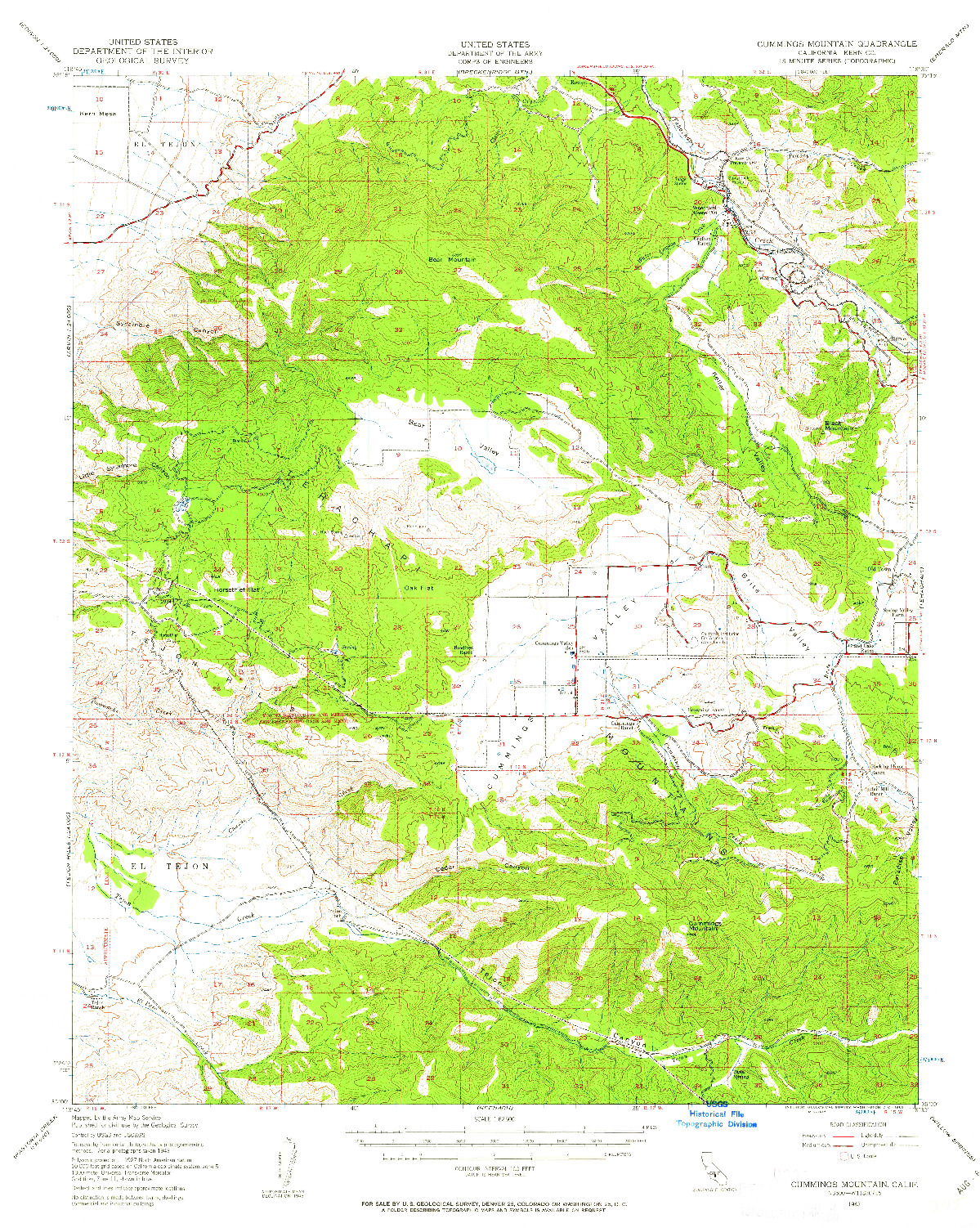 USGS 1:62500-SCALE QUADRANGLE FOR CUMMINGS MOUNTAIN, CA 1943